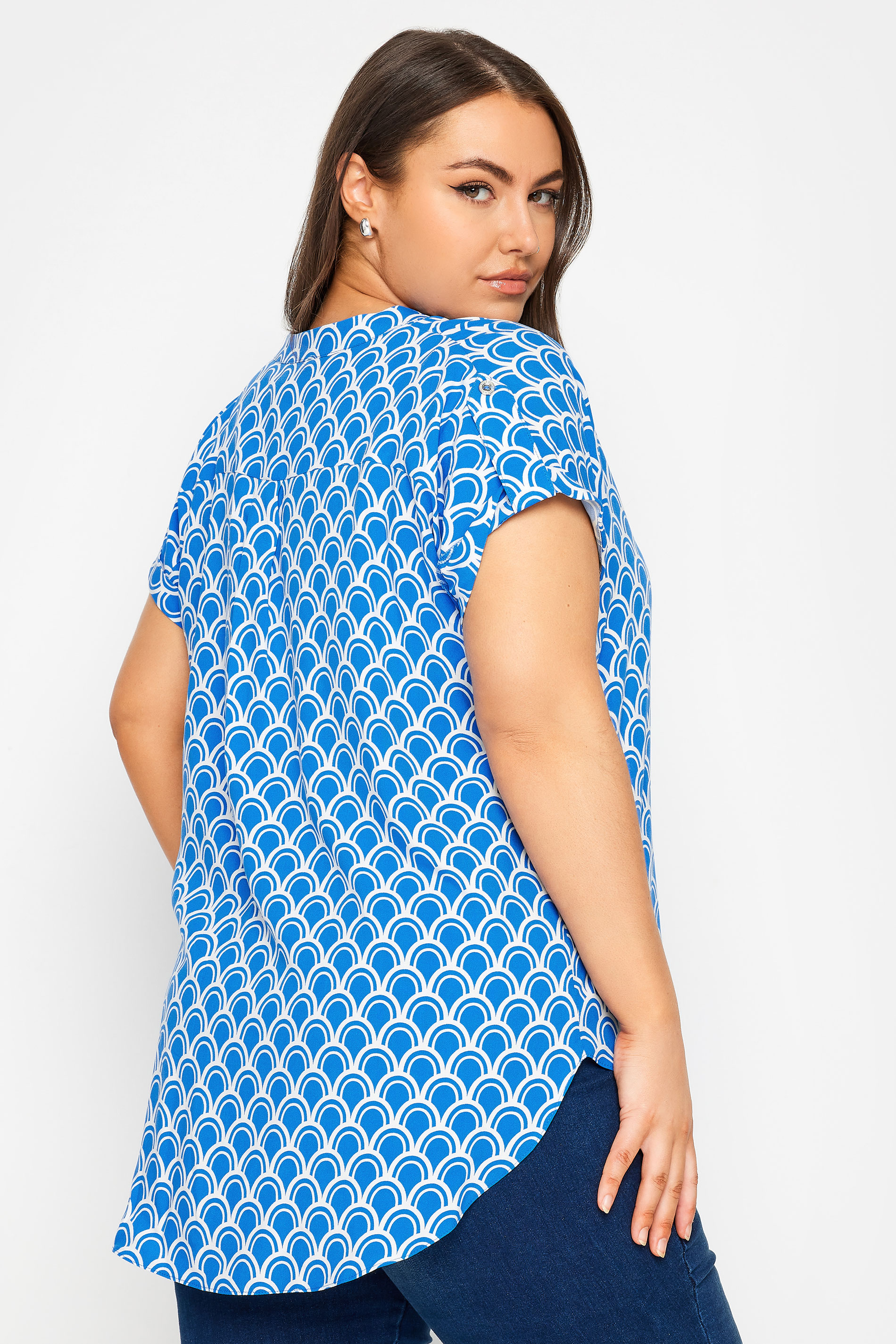 YOURS Plus Size Blue Geometric Print Blouse | Yours Clothing 3