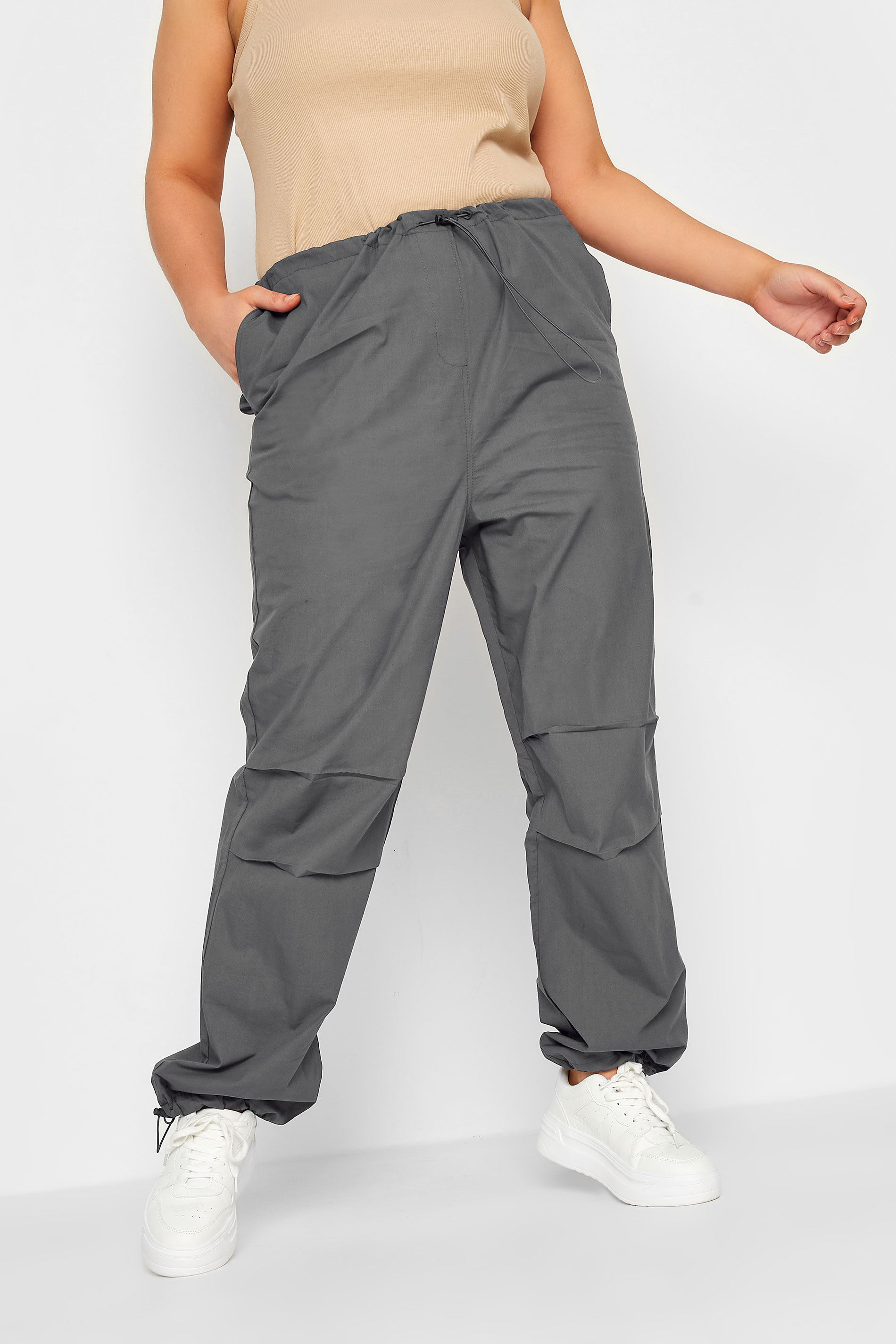 YOURS Curve Plus Size Charcoal Grey Cuffed Parachute Trousers | Yours ...