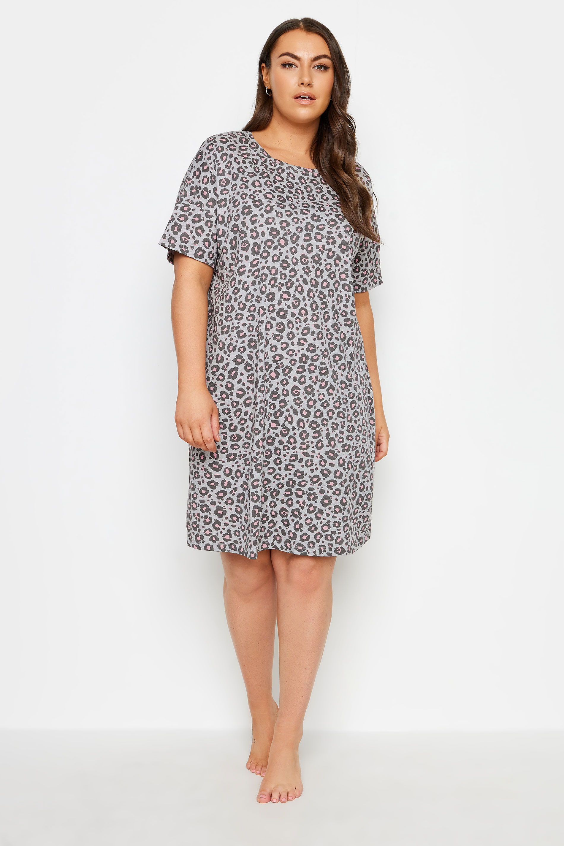 YOURS Plus Size Grey Leopard Print Sleep Tee Nightdress | Yours Clothing 2