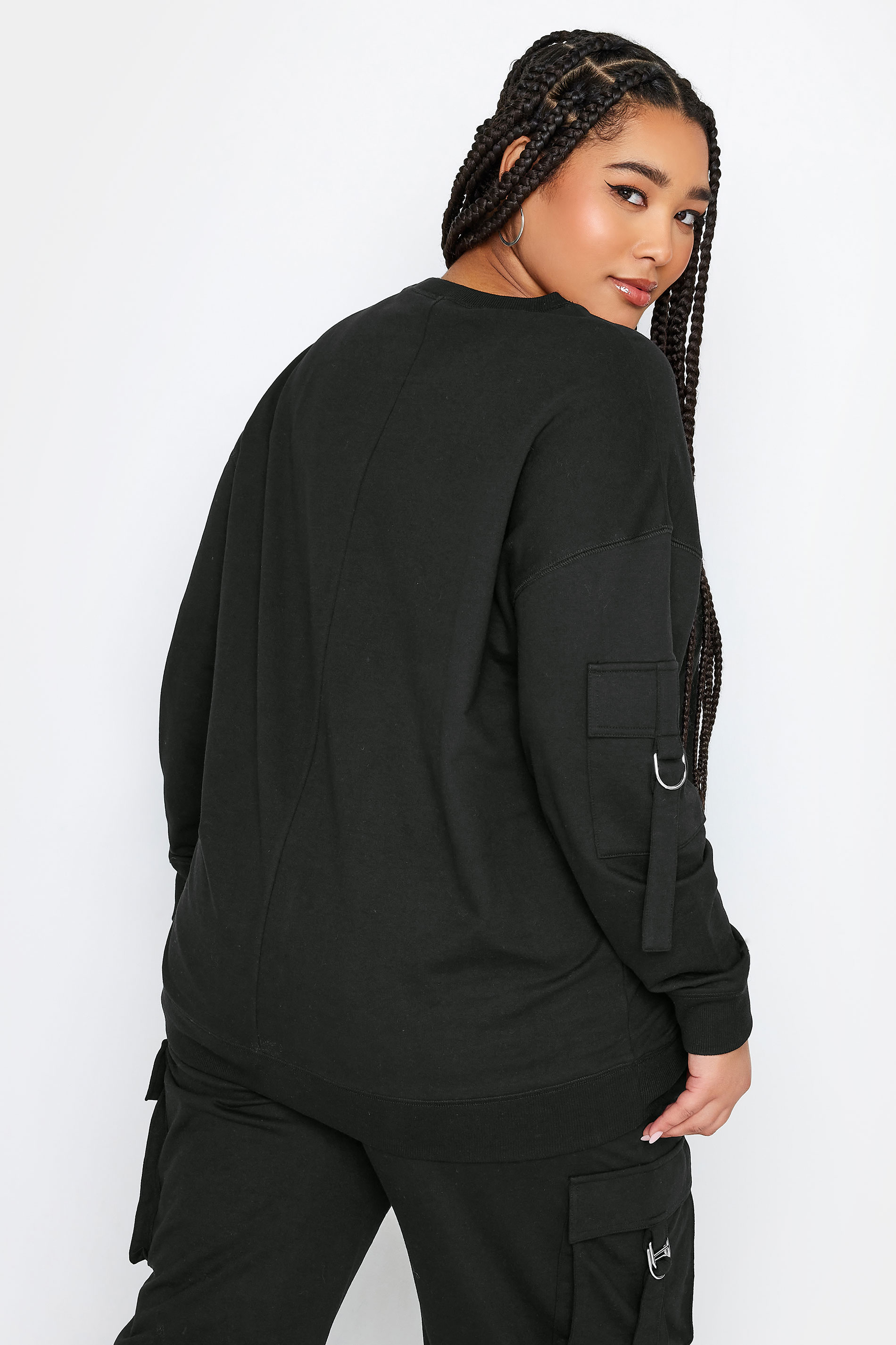 LIMITED COLLECTION Plus Size Black Utility Pocket Sweatshirt | Yours Clothing 3