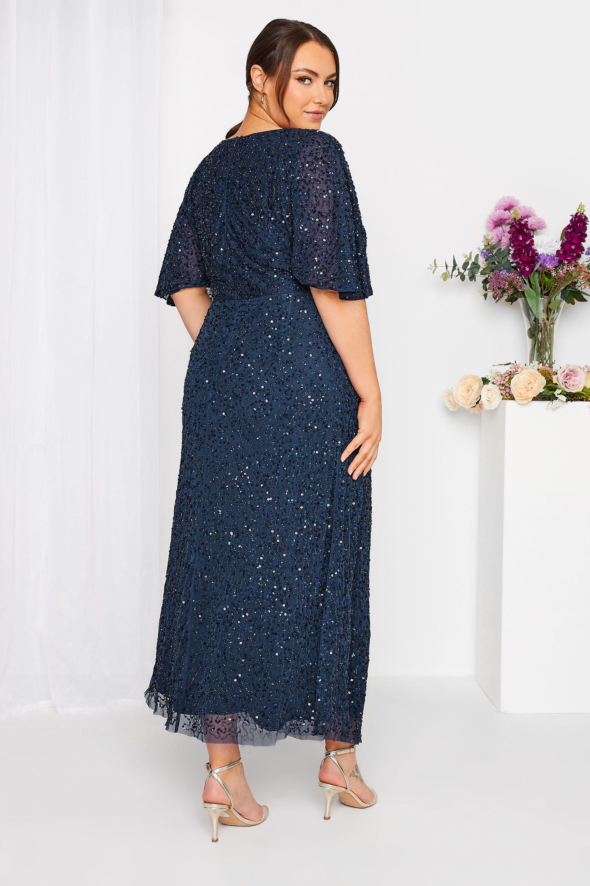 LUXE Plus Size Navy Blue Hand Embellished V-Neck Maxi Dress | Yours Clothing 3