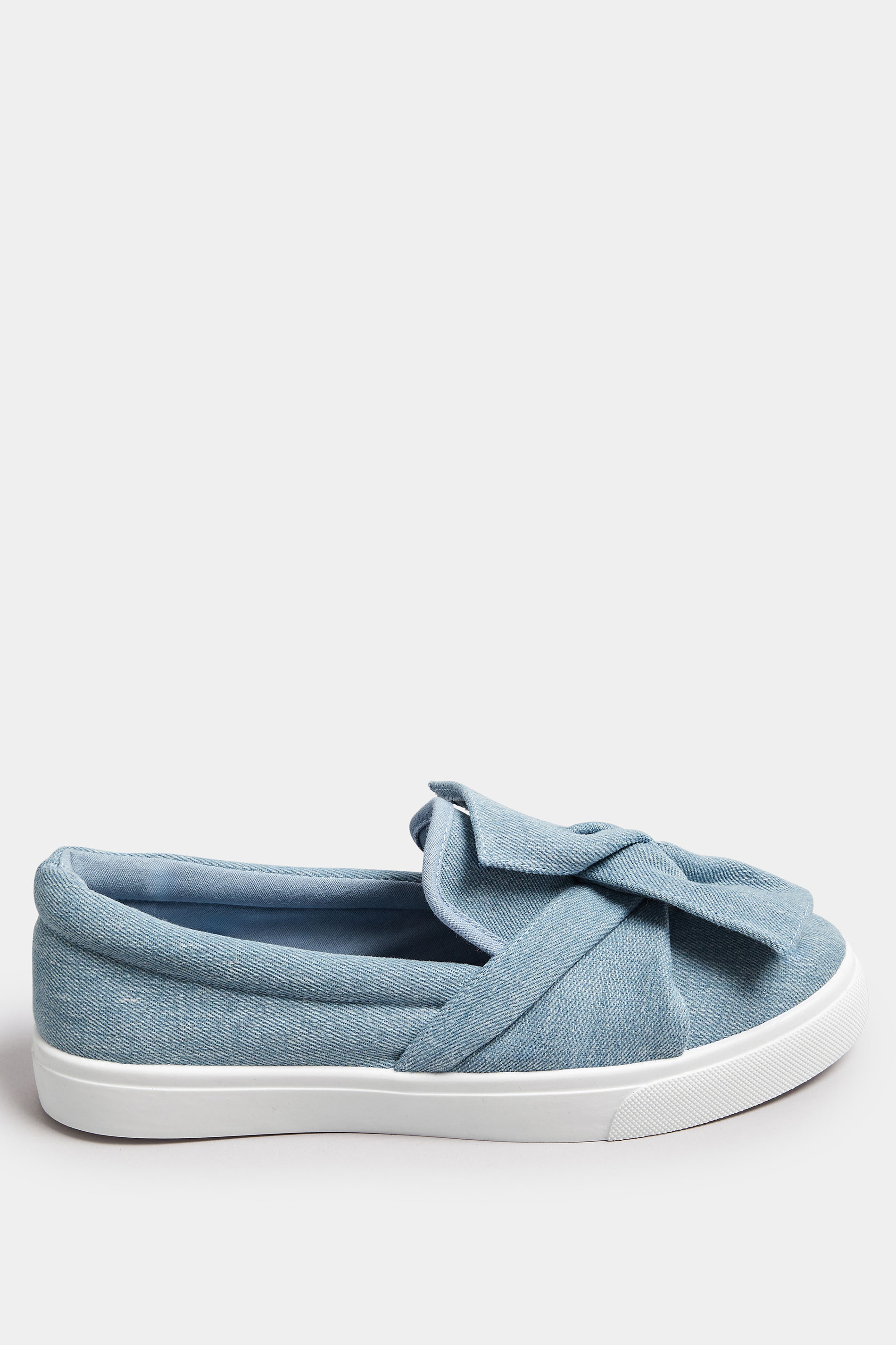 Blue Denim Twisted Bow Slip-On Trainers | Yours Clothing 3