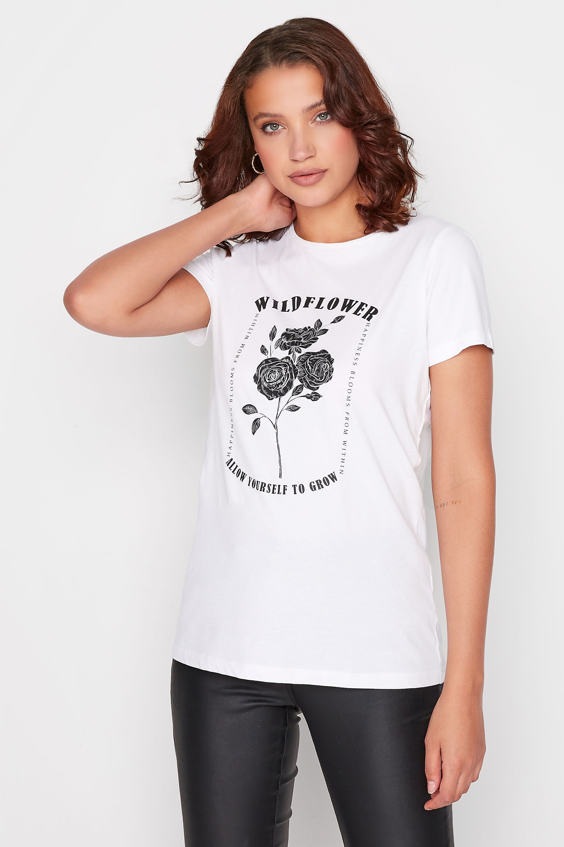 LTS Tall White 'Wildflower' Slogan T-Shirt 1