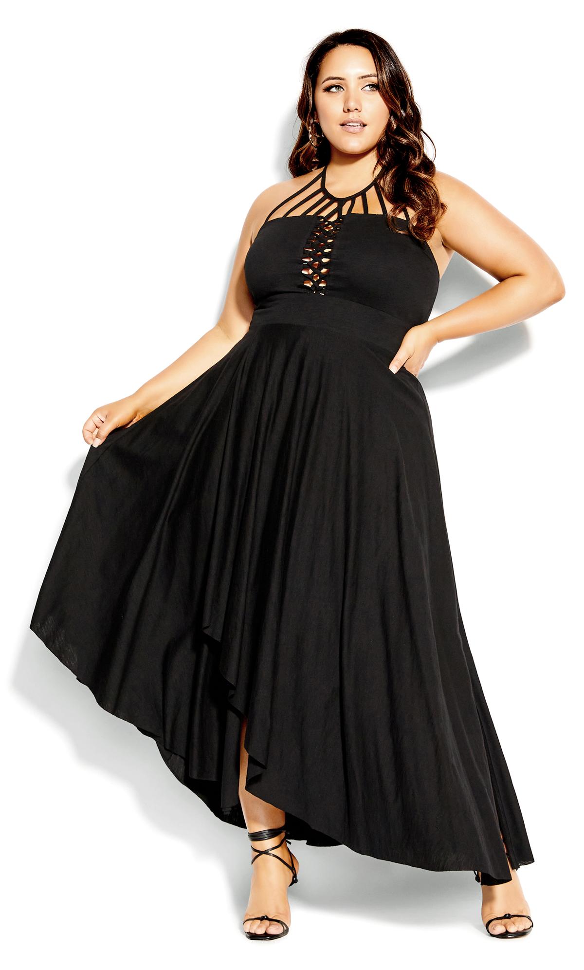 Plus Size Plait Detail Maxi Dress Black Lace-Up Summer Day Dress Halter 1