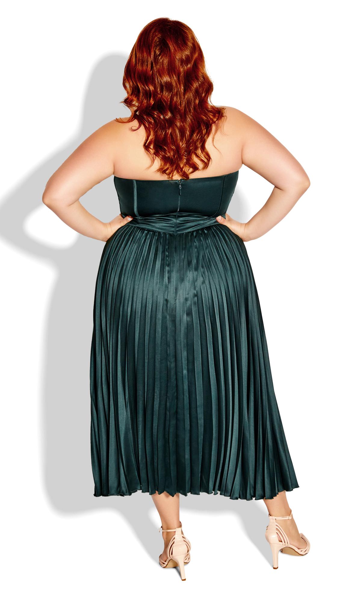 Evans Forest Green Satin Pleated Maxi Dress 3