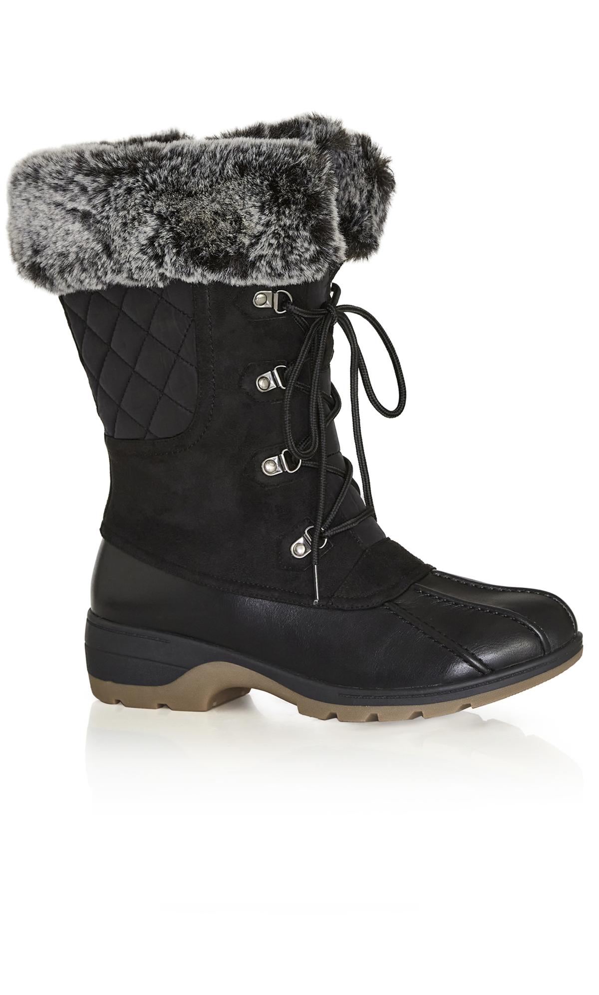 Evans Black Faux Suede Quilted Snow Boots 1