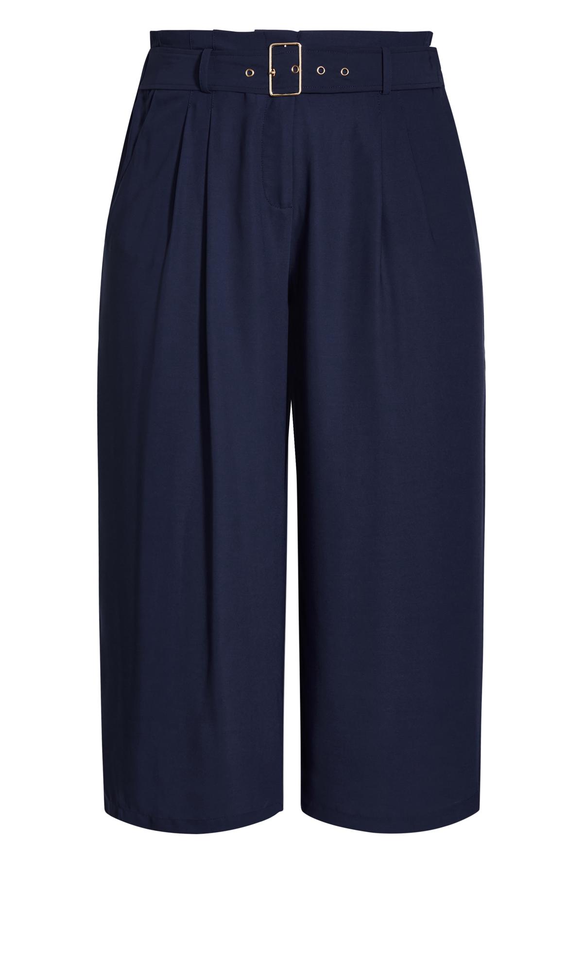 Evans Navy Blue Belted Wide Leg Trousers 2