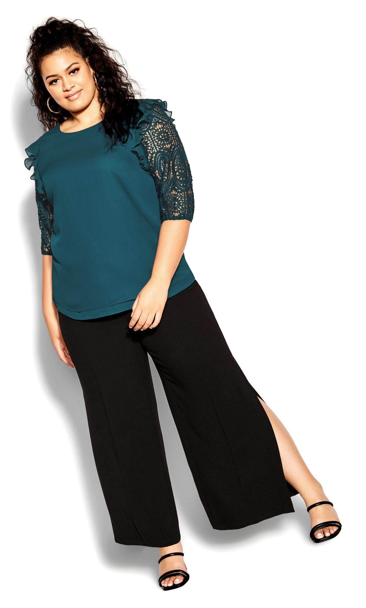 Evans Teal Green Lace Sleeve Top 2