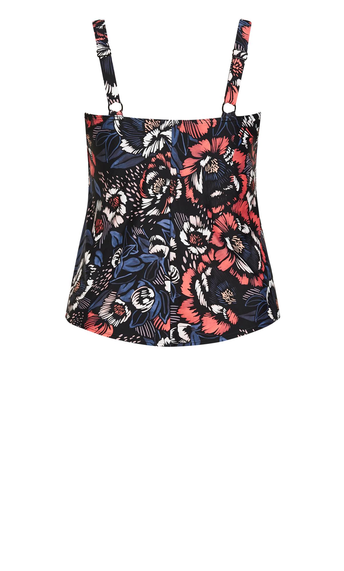 V Tiered Navy Floral Print Tankini Top 3