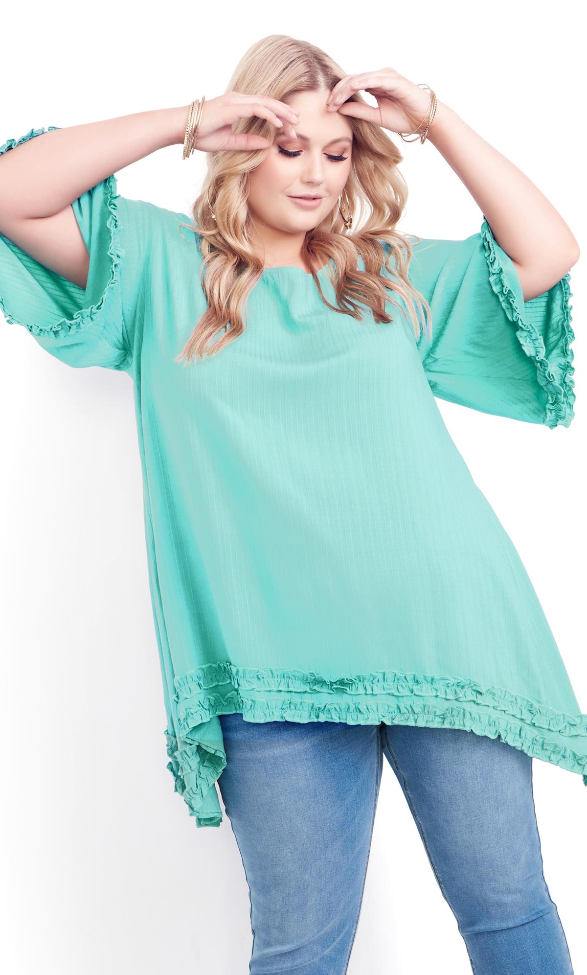 Evans Turquoise Blue Frill Sleeve Oversized Top 2