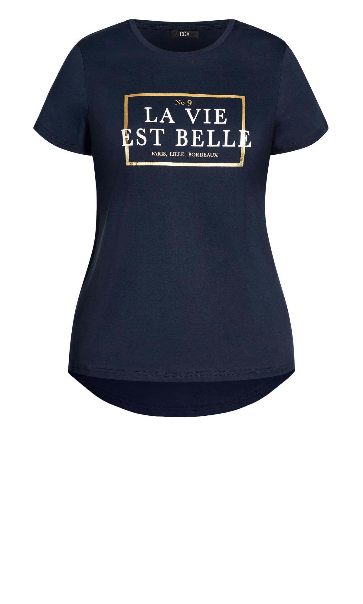 Evans Navy Blue 'La Vie Est Belle' Slogan T-Shirt 2