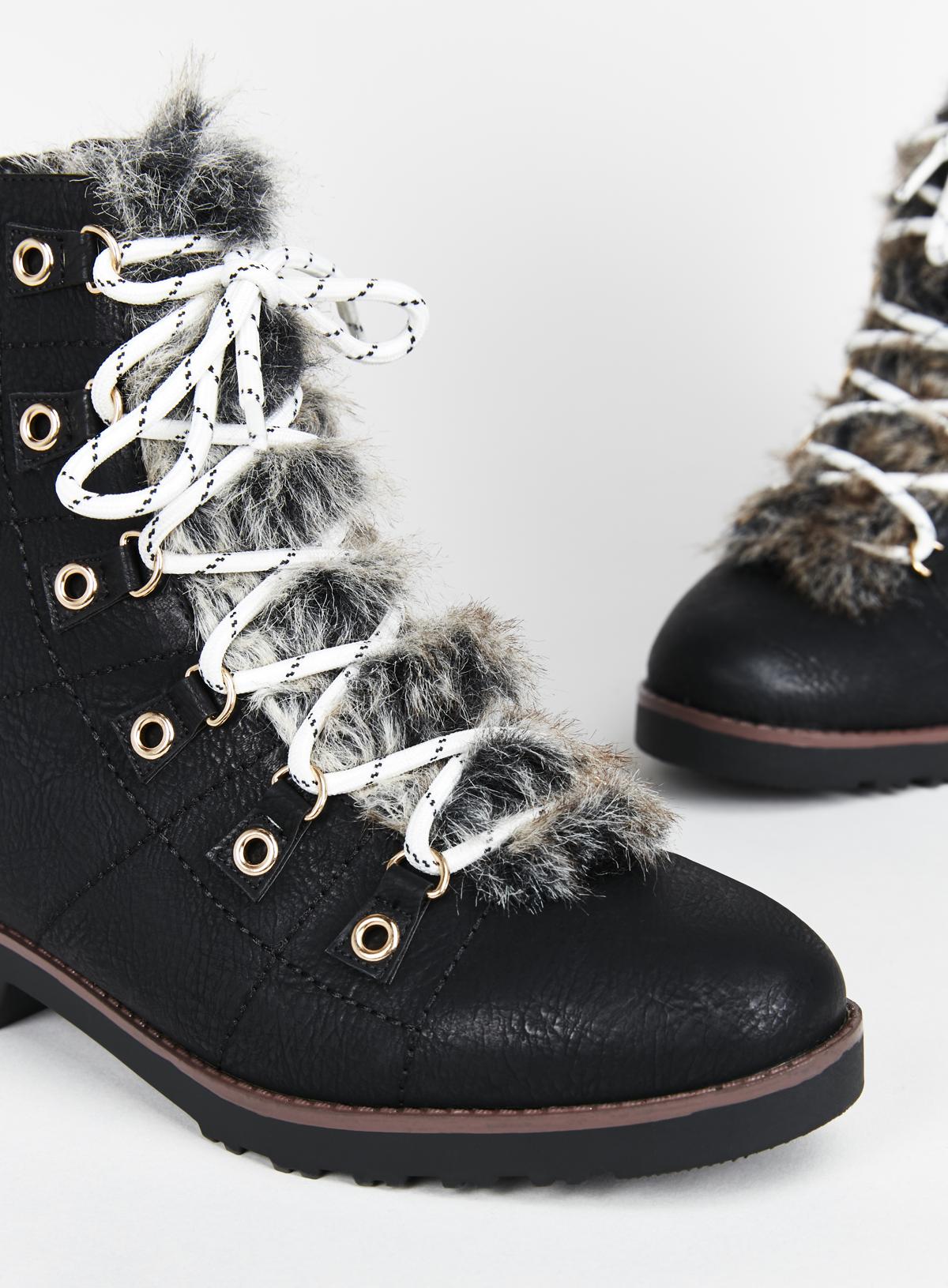 Wide Fit Faux Fur Black Hiker Boot 3