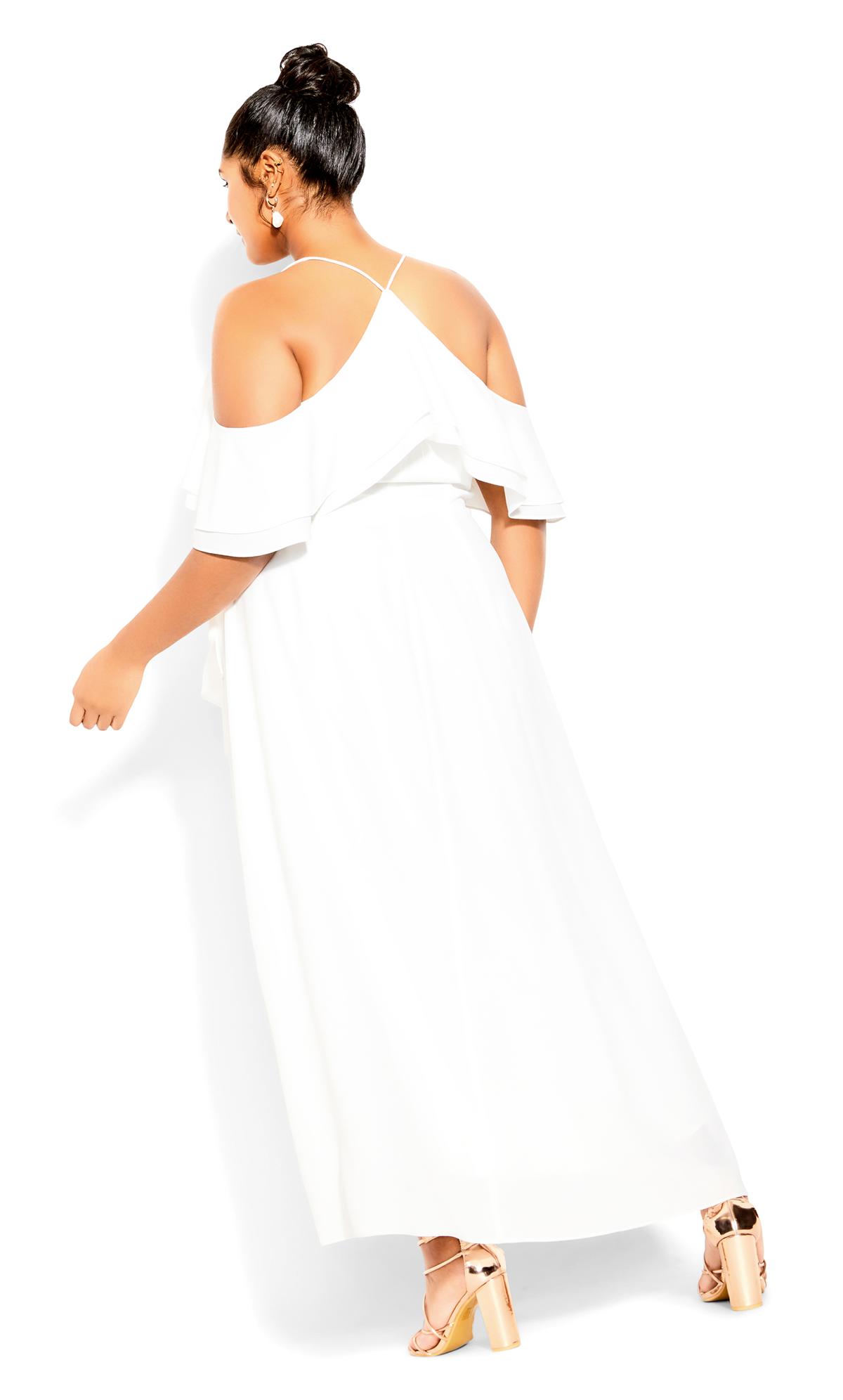 Elegant Ivory White Flutter Sleeve Faux Wrap Maxi Dress 3