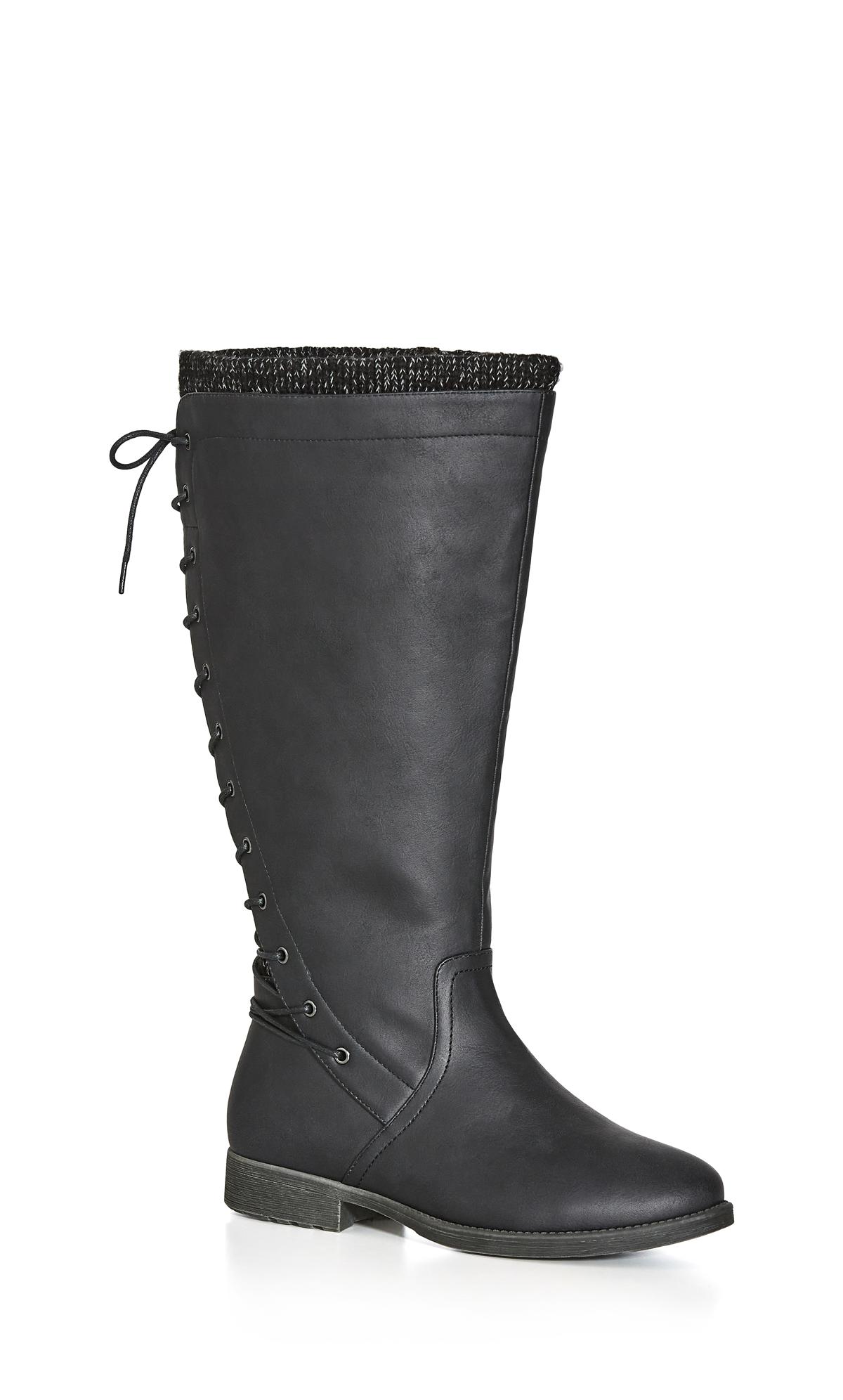 CloudWalkers Black WIDE FIT Lace Back Tall Boot 2