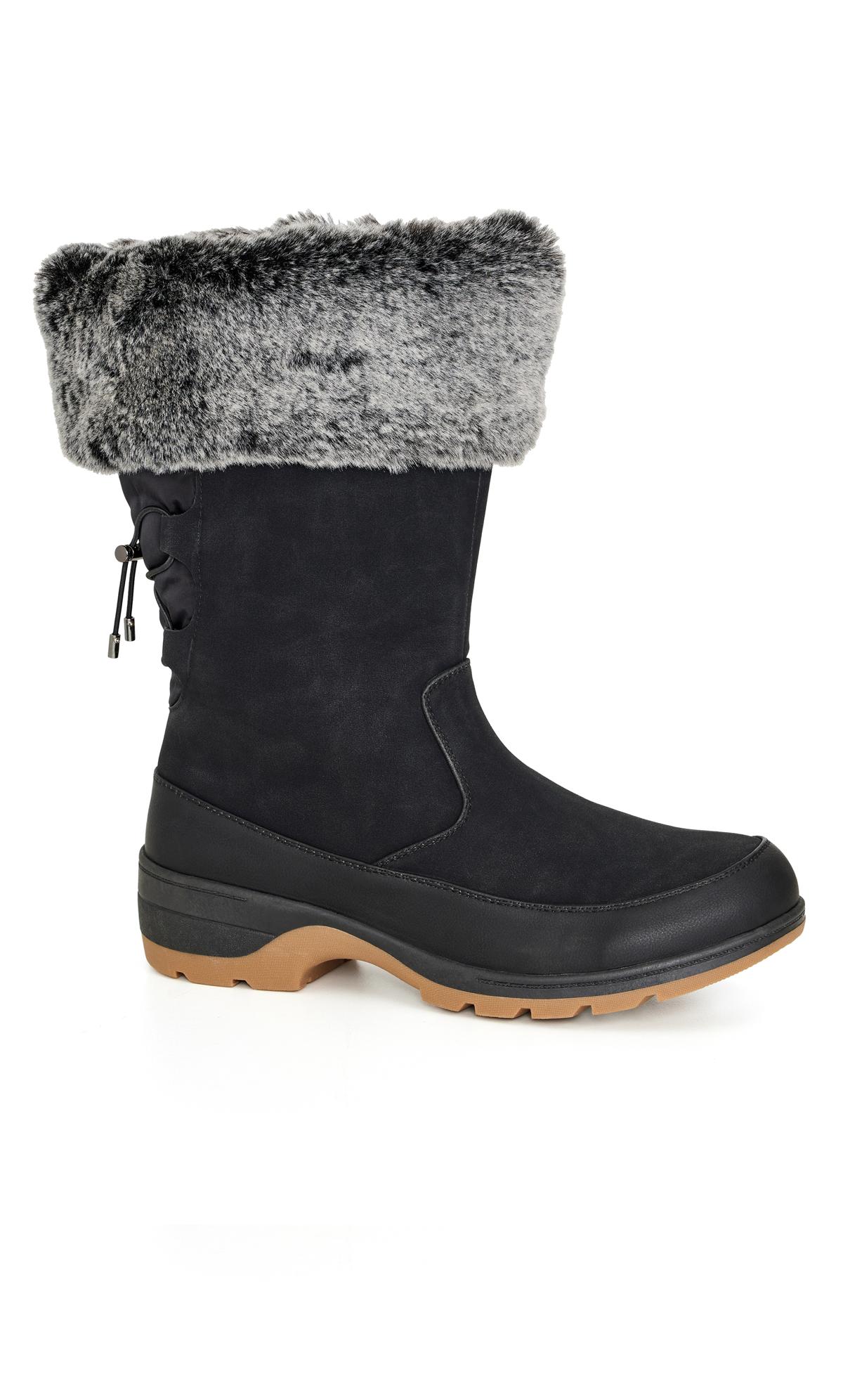 Evans WIDE FIT Black Faux Fur Lined Snow Boots 2