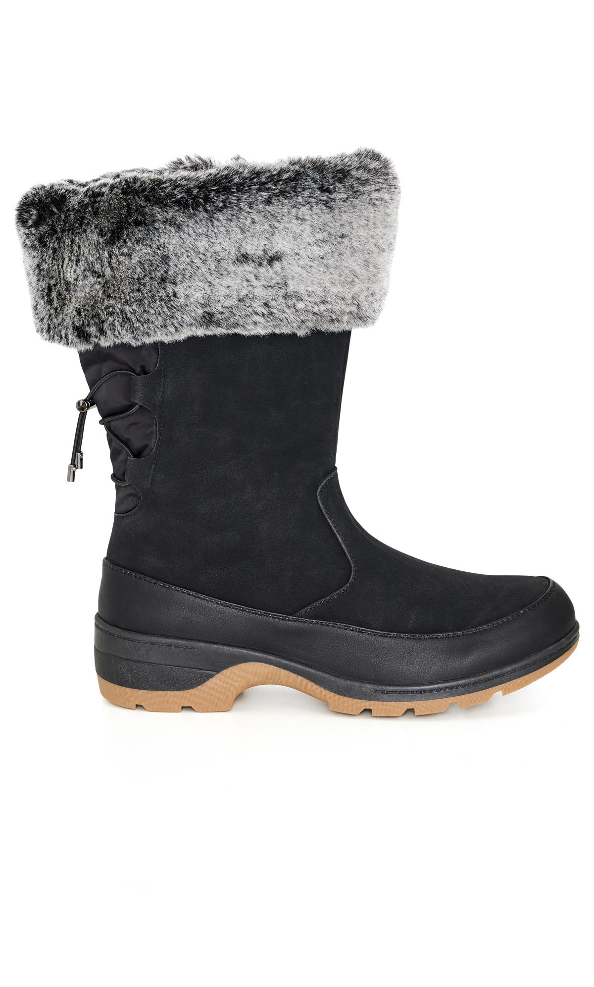 Evans WIDE FIT Black Faux Fur Lined Snow Boots 1