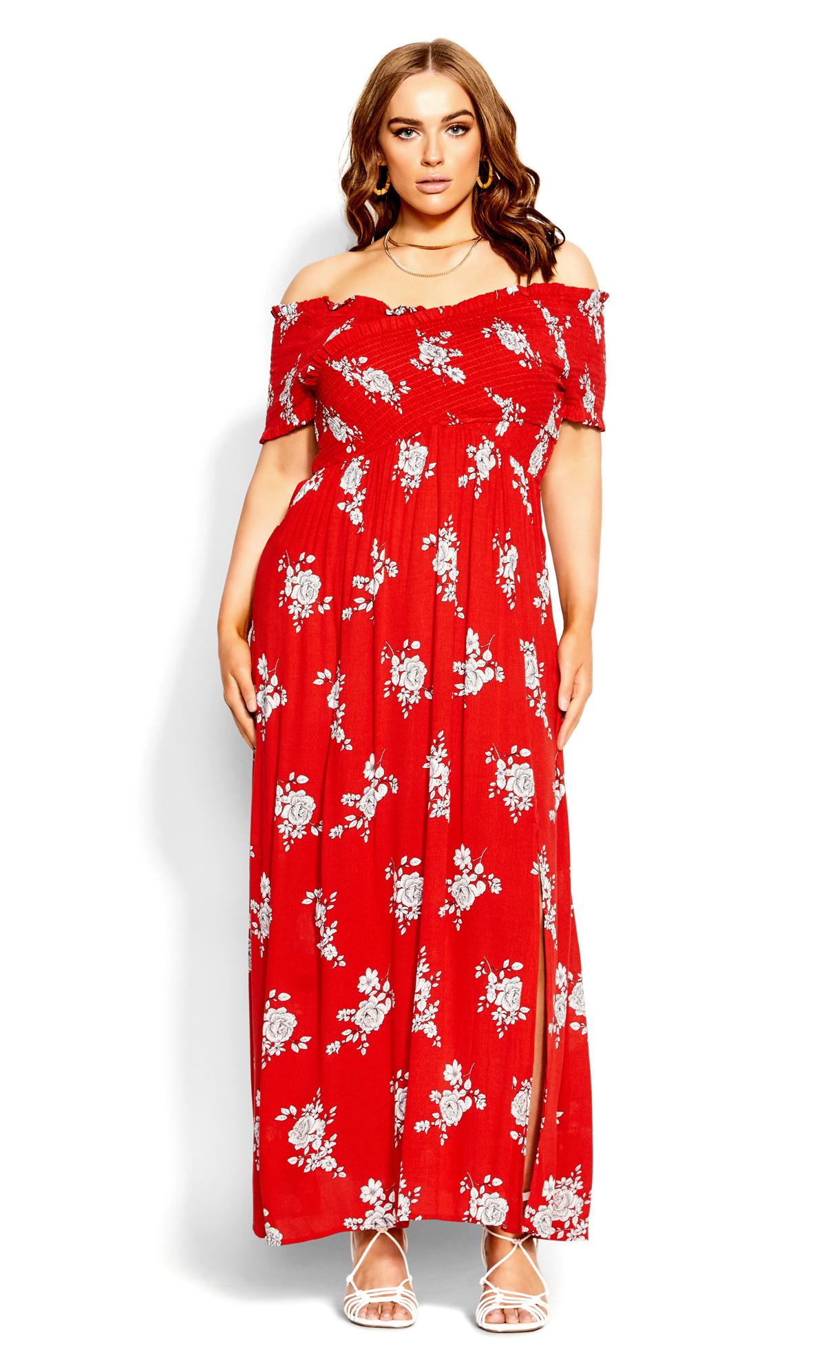 Rose Love Off-Shoulder Red Floral Maxi Dress 2