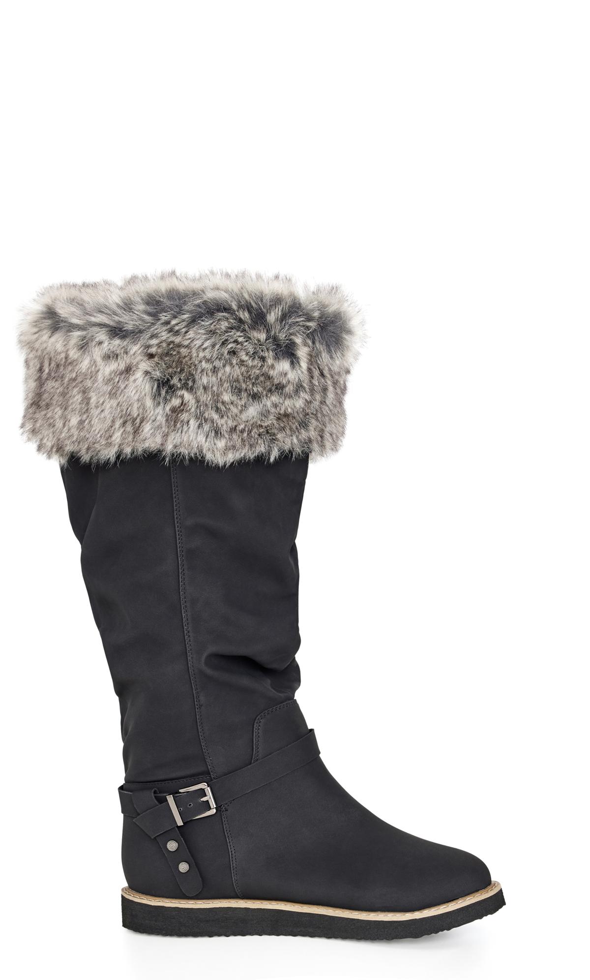 Evans Black Faux Fur Lined Knee High Snow Boots 1