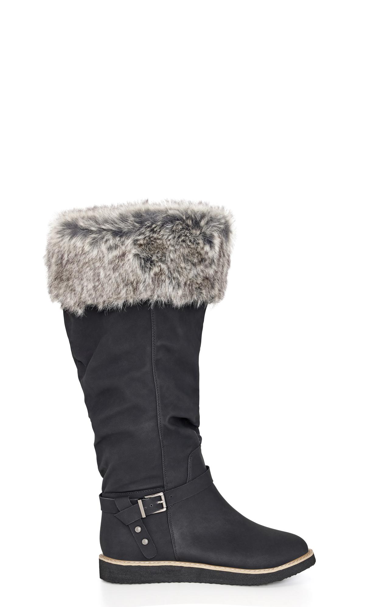 Evans Black Faux Fur Lined Knee High Snow Boots 2