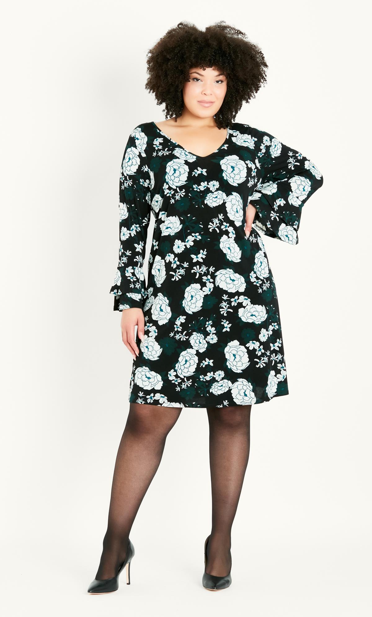Floral Black Frill Sleeve Print Dress 2