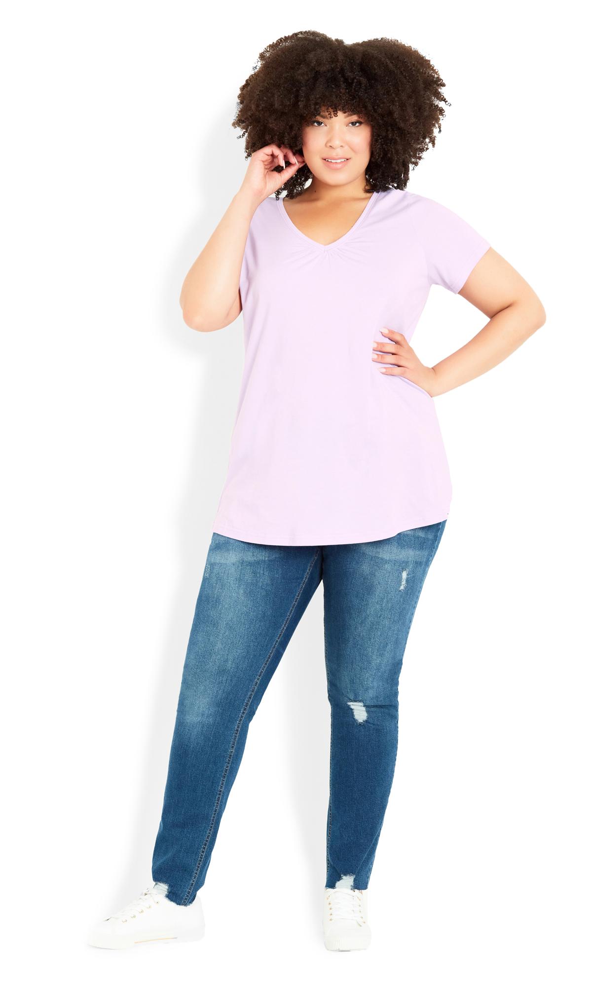 Gathered V Neck Lilac Cotton Top 3