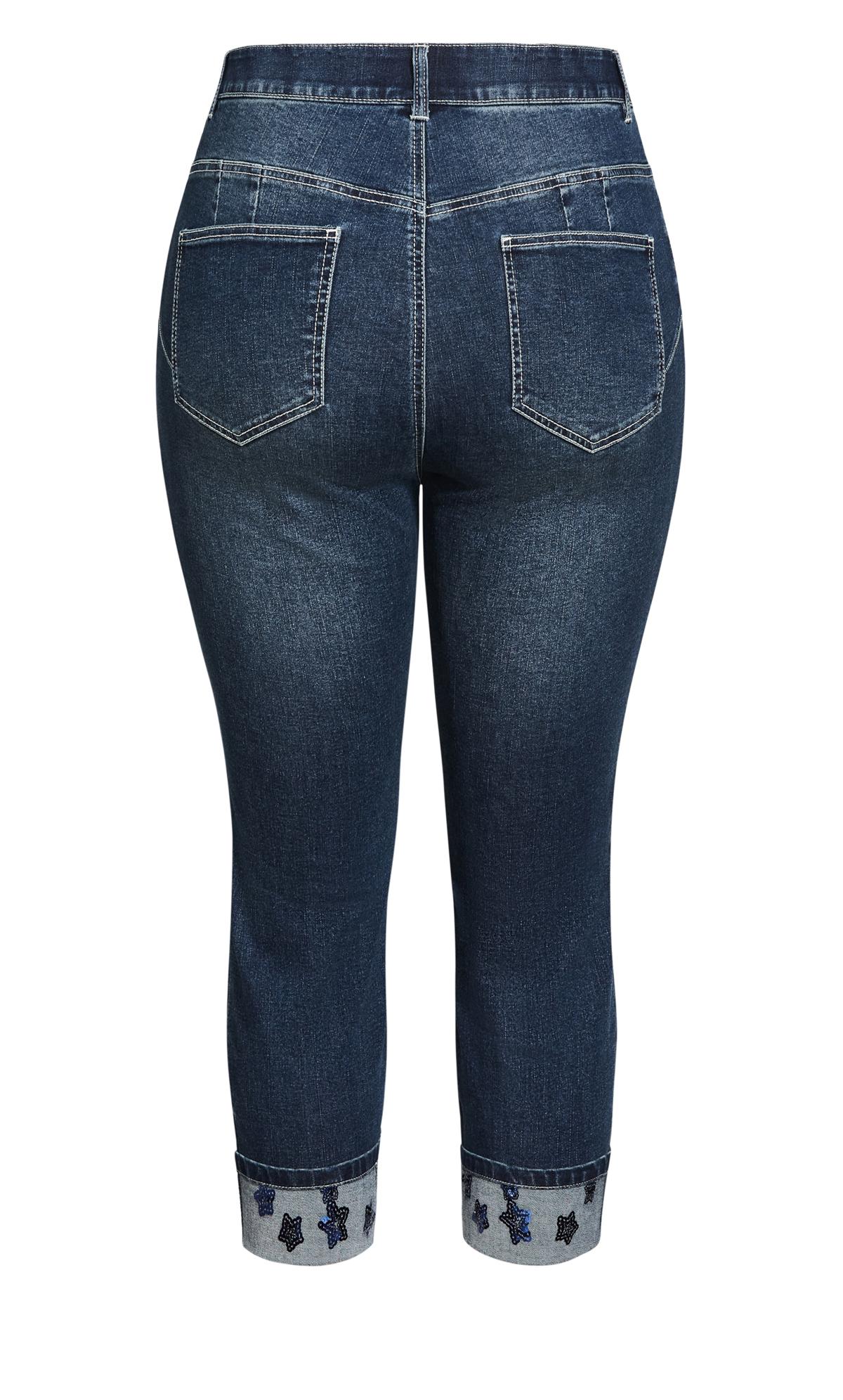 Evans Indigo Blue Denim Sequin Cuff Cropped Jeans 3