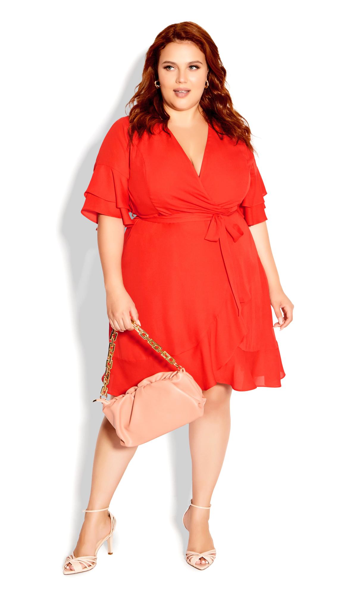 Evans Red Frill Sleeve Wrap Dress 1