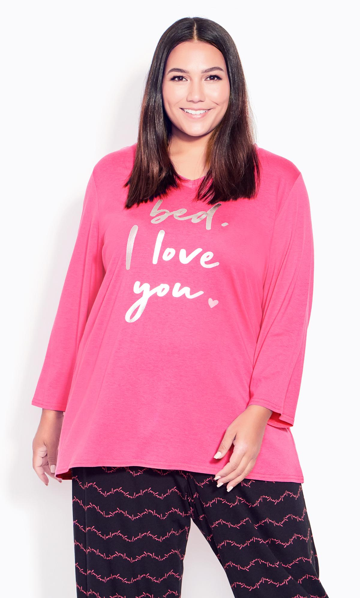 Evans Hot Pink 'Bed, I Love You' Slogan Print Pyjama Top 1
