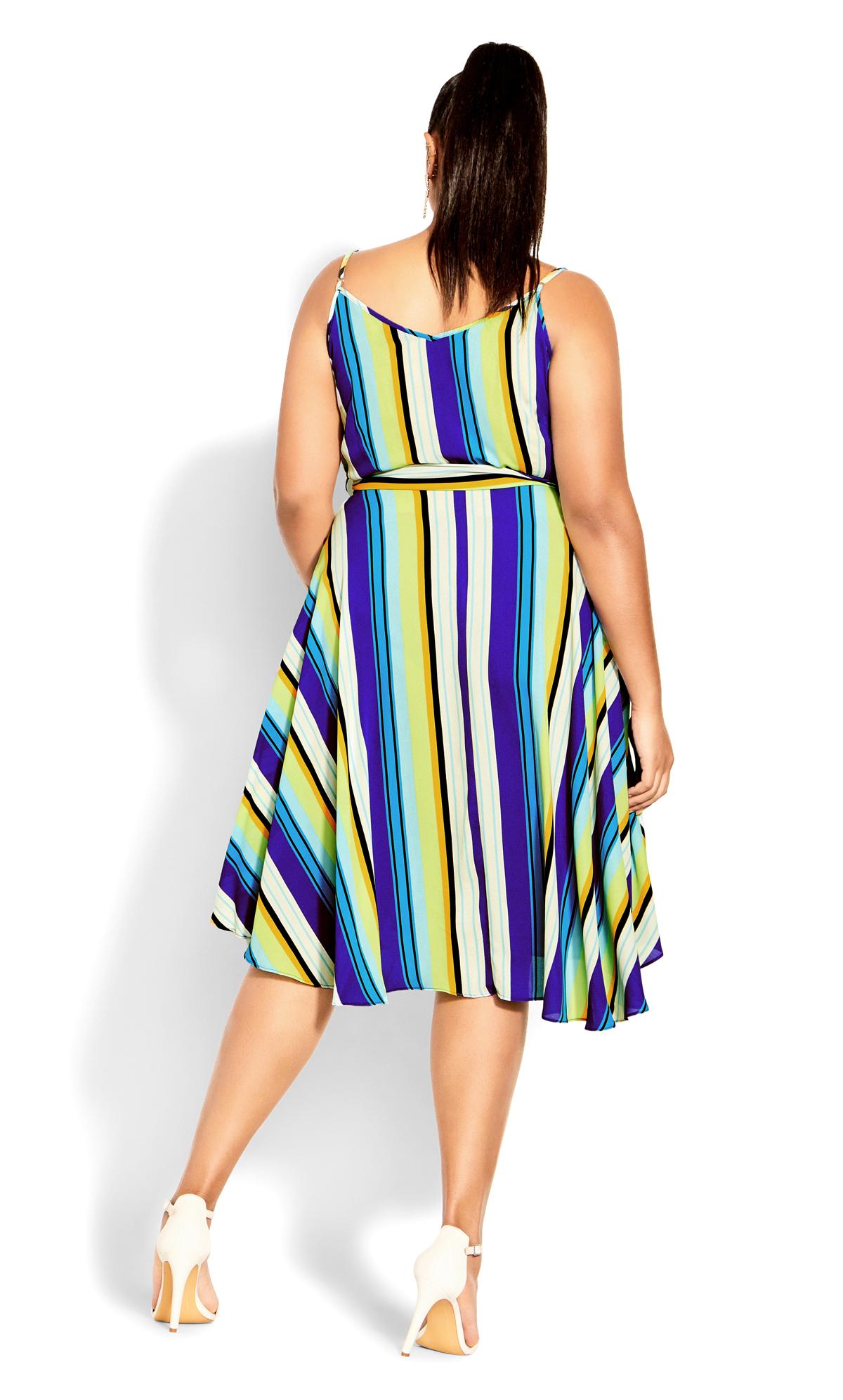 Evans Yellow & Blue Stripe Print Wrap Midi Dress 3