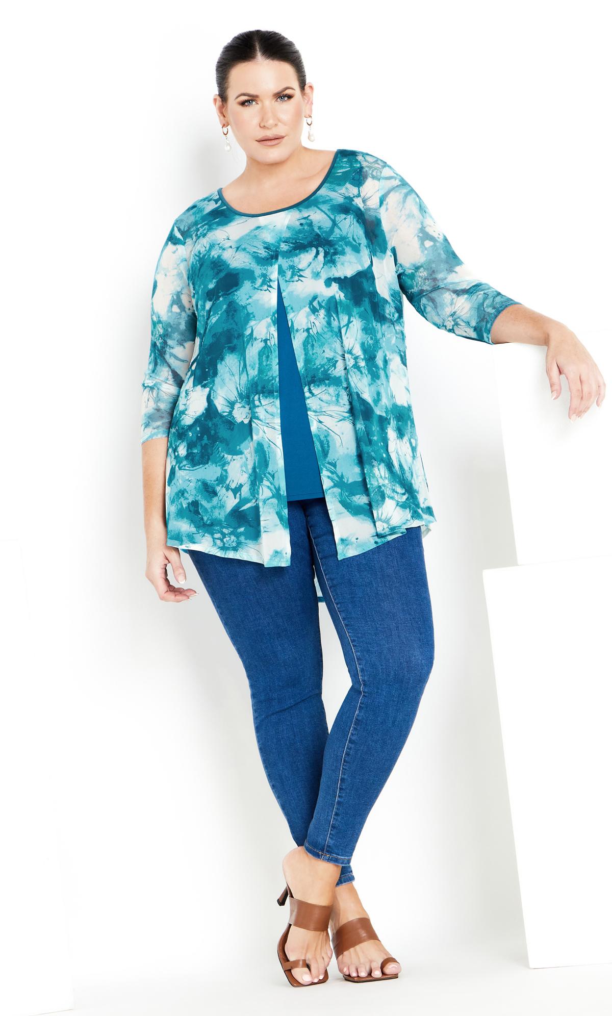 Evans Blue Abstract Floral Open Front Blouse 3