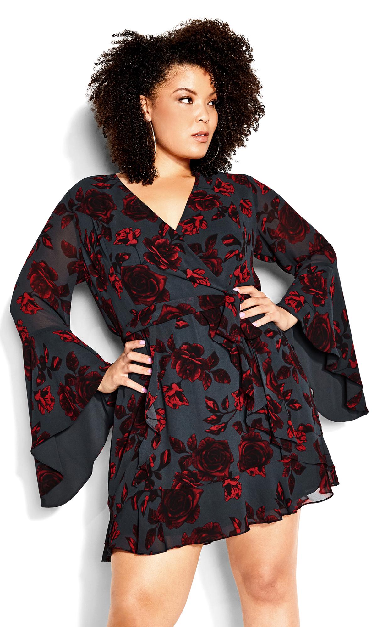 Evans Black & Red Floral Print Wrap Dress 2