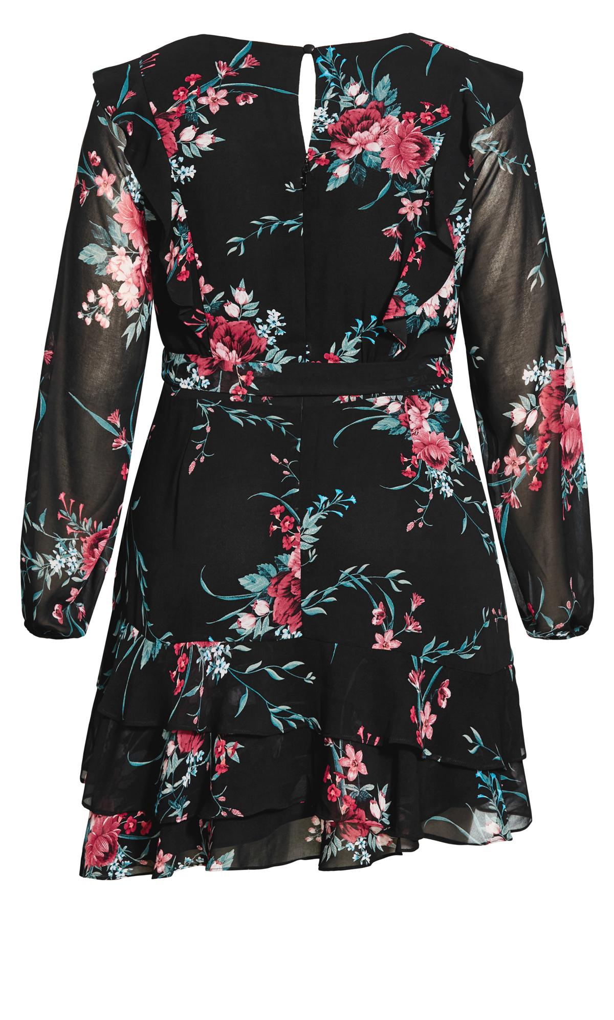 Evans Black Floral Print Chiffon Wrap Dress 3