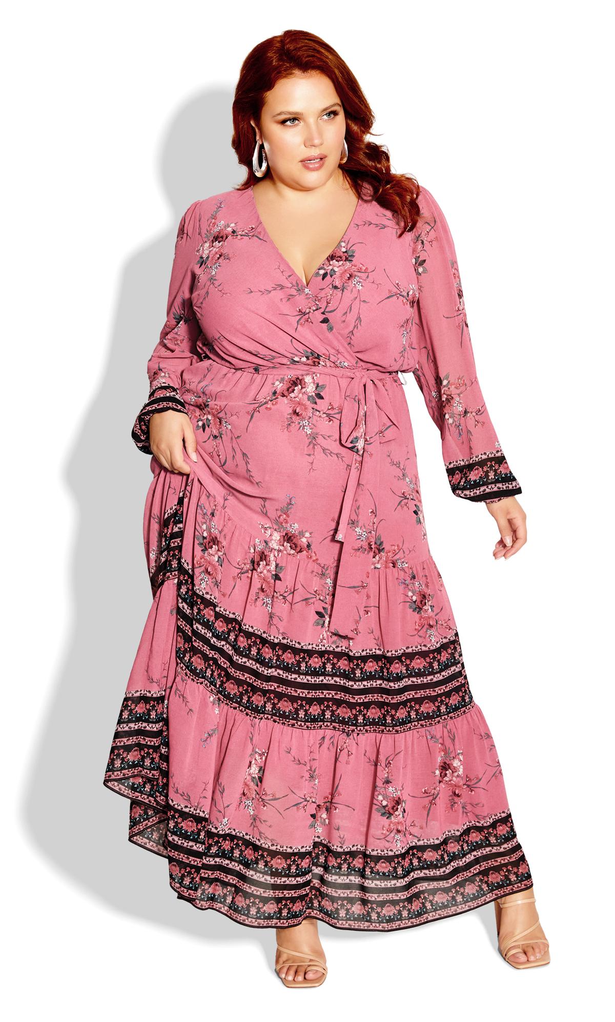 Evans Pink Floral Border Print Tiered Maxi Dress 2