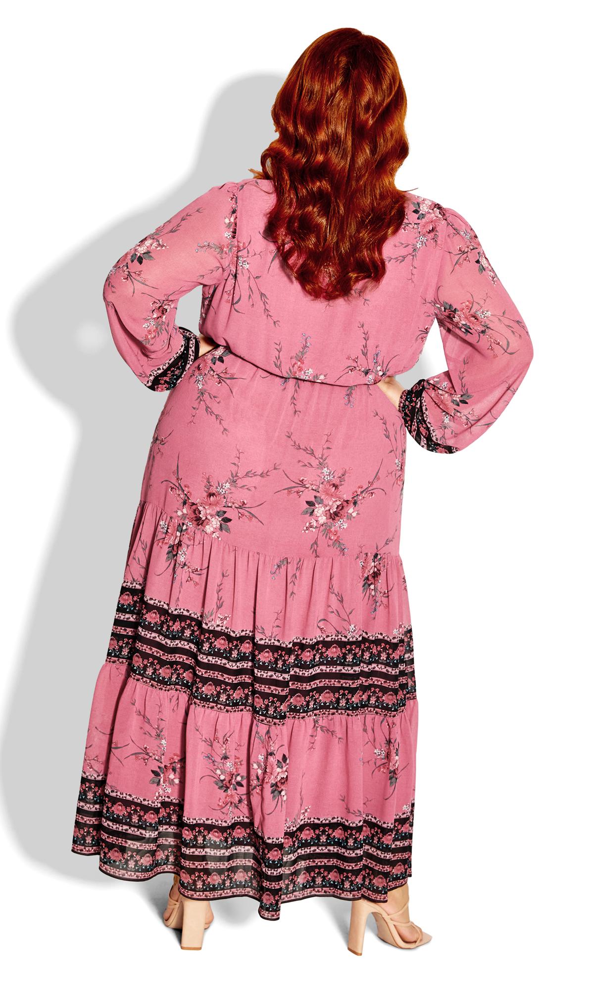Evans Pink Floral Border Print Tiered Maxi Dress 3