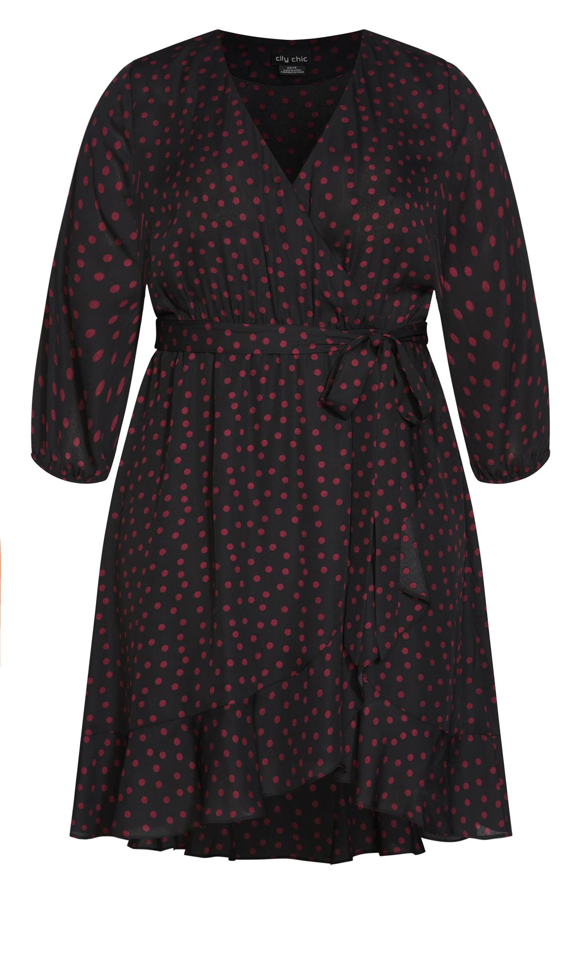 Evans Black & Red Polka Dot Print Rufle Wrap Dress 2