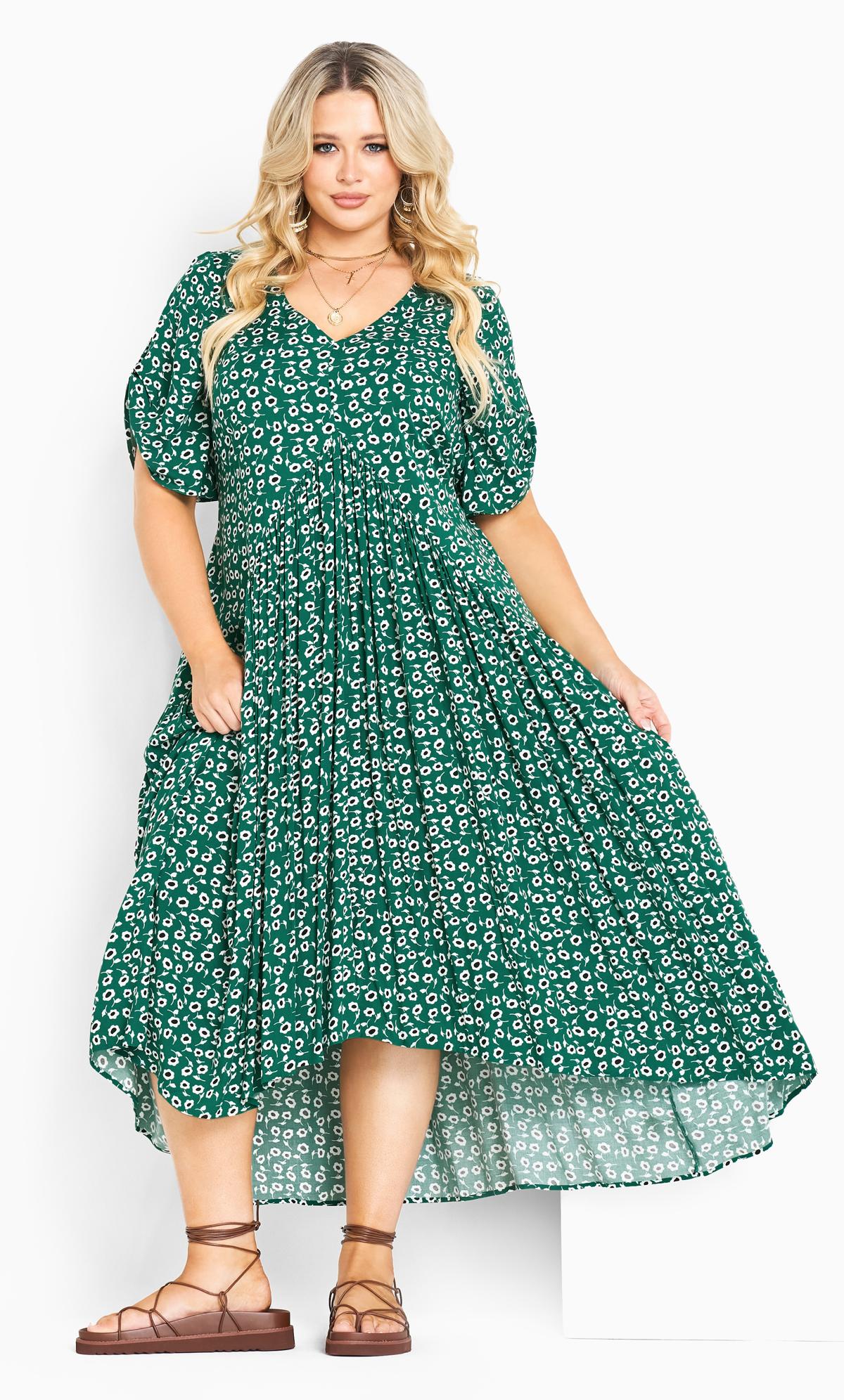 Evans Green Ditsy Print Pleated Maxi Dress 2