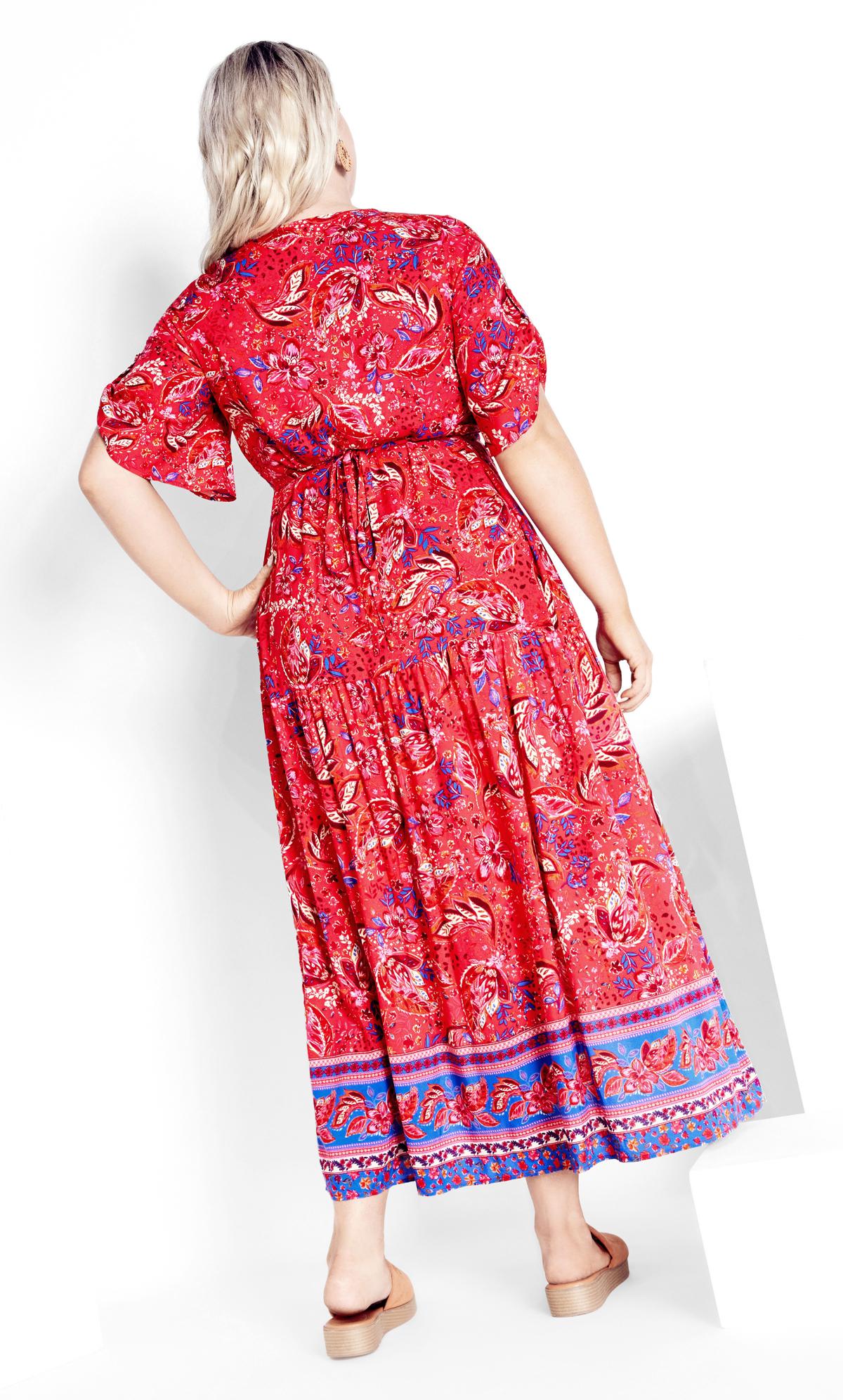 Evans Red Paisley Print Pleated Maxi Dress 3