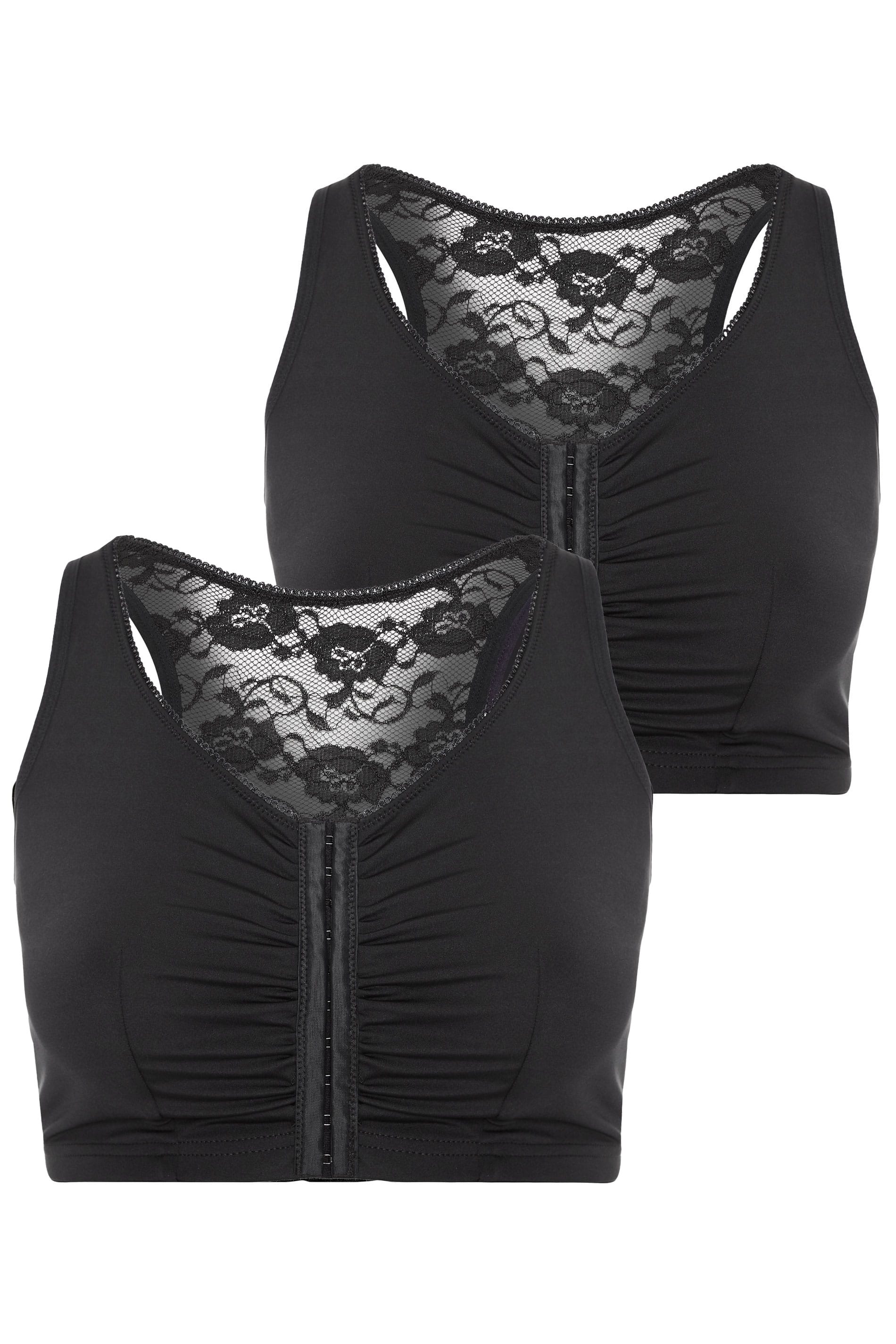 2 PACK Black Lace Front Fastening Bra | Yours Clothing