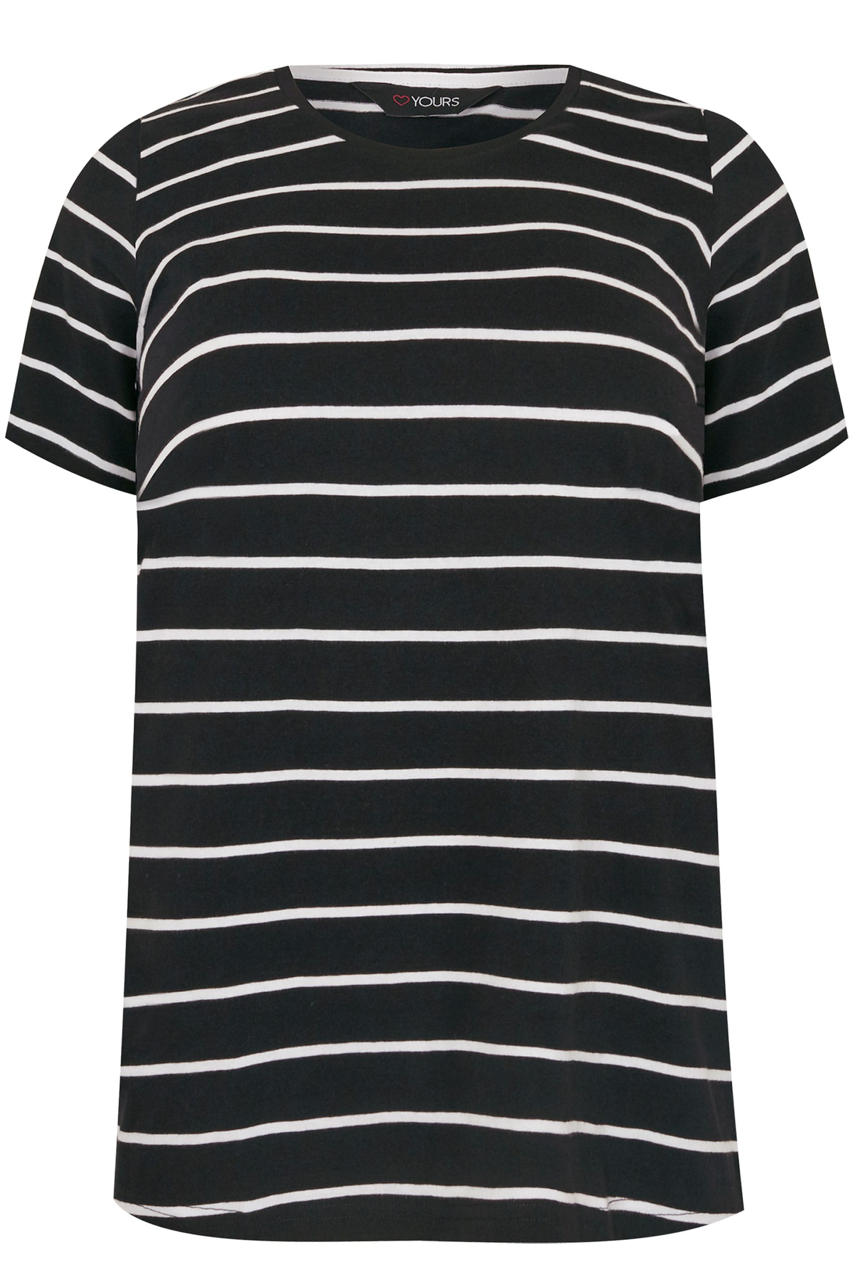2 PACK Black & White Stripe & Plain T-Shirt, Plus size 16 to 36