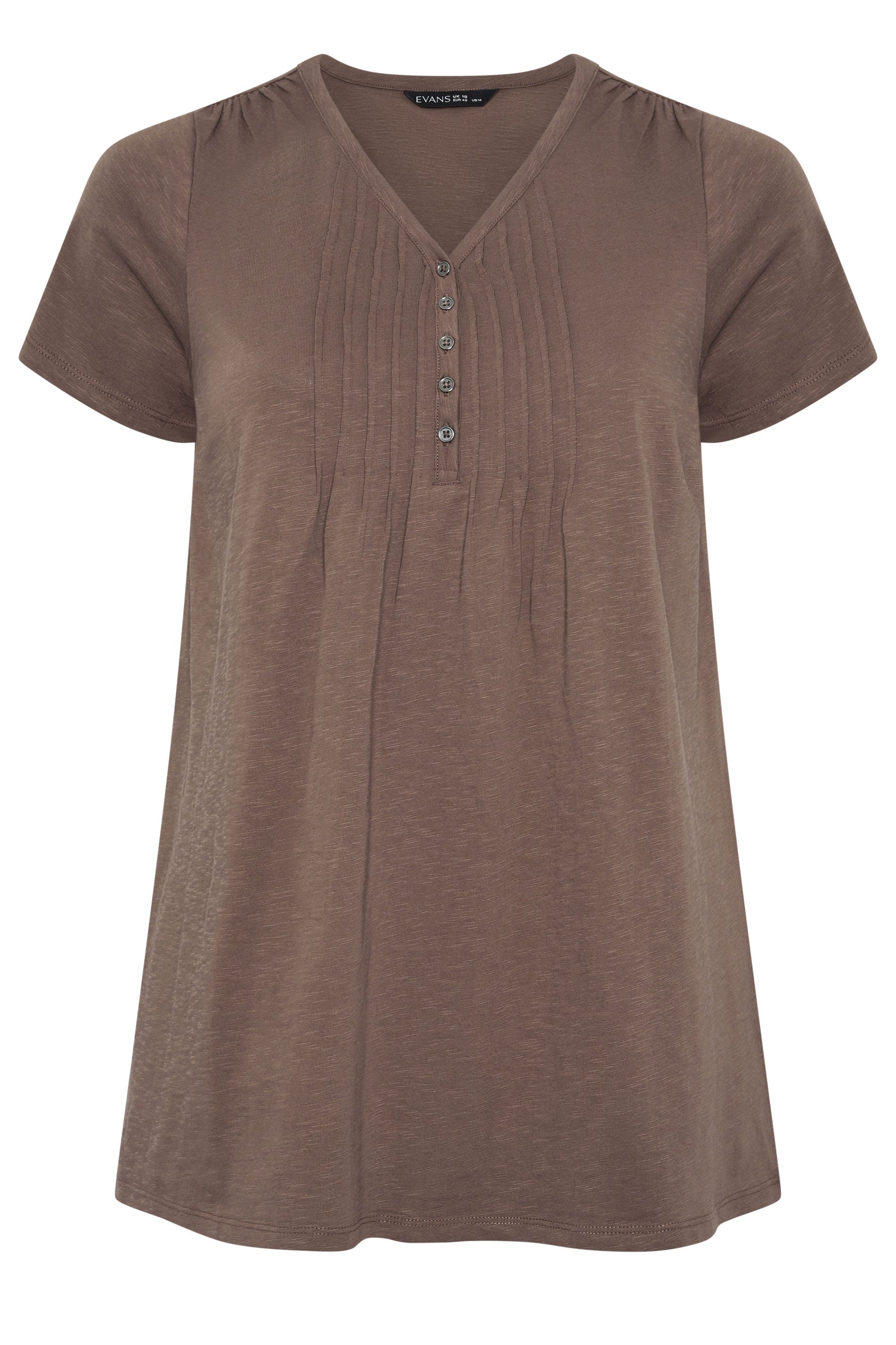 EVANS Plus Size Mocha Brown Henley Top | Evans 5
