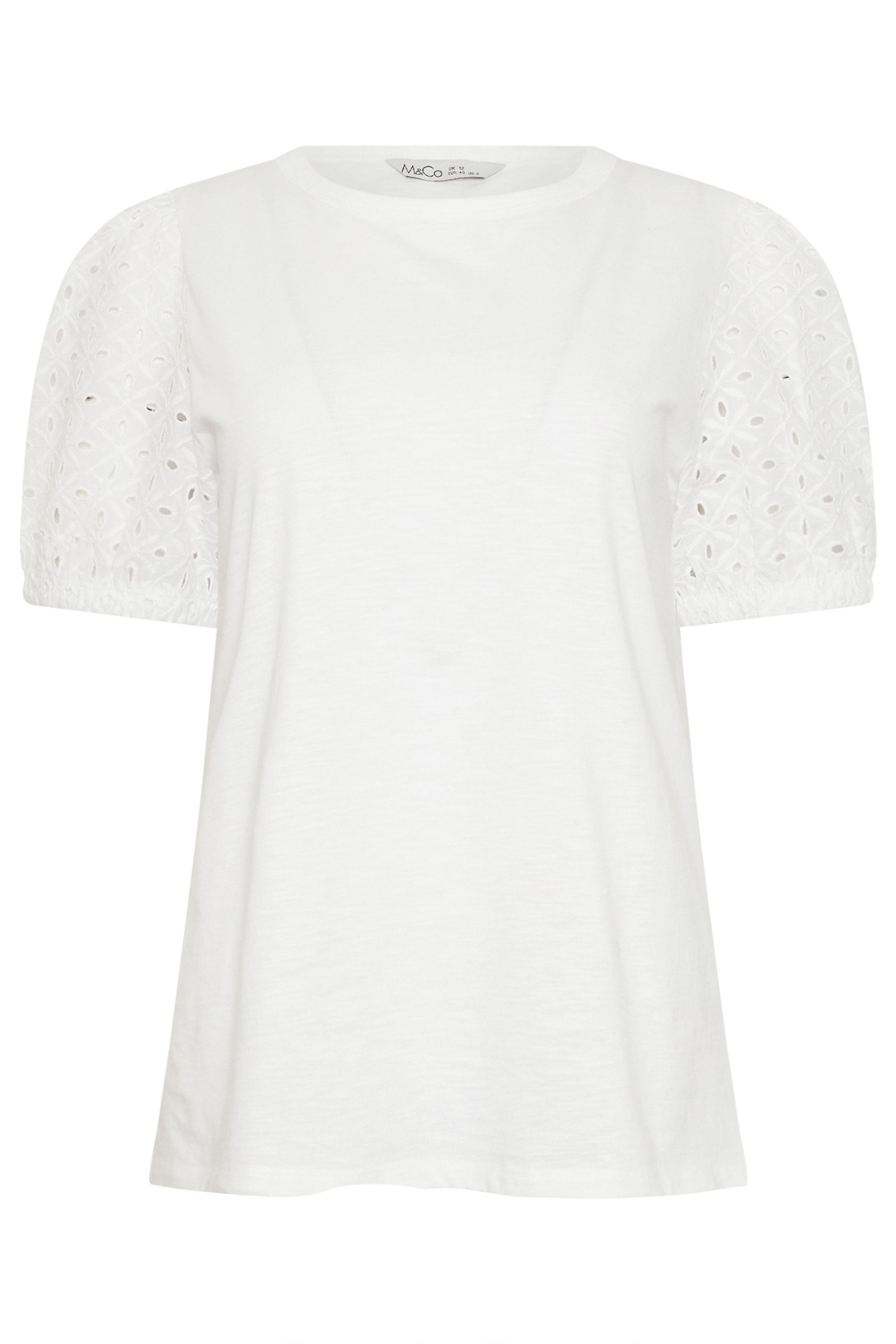 M&Co White Broderie Cotton Puff Sleeve Top | M&Co 5