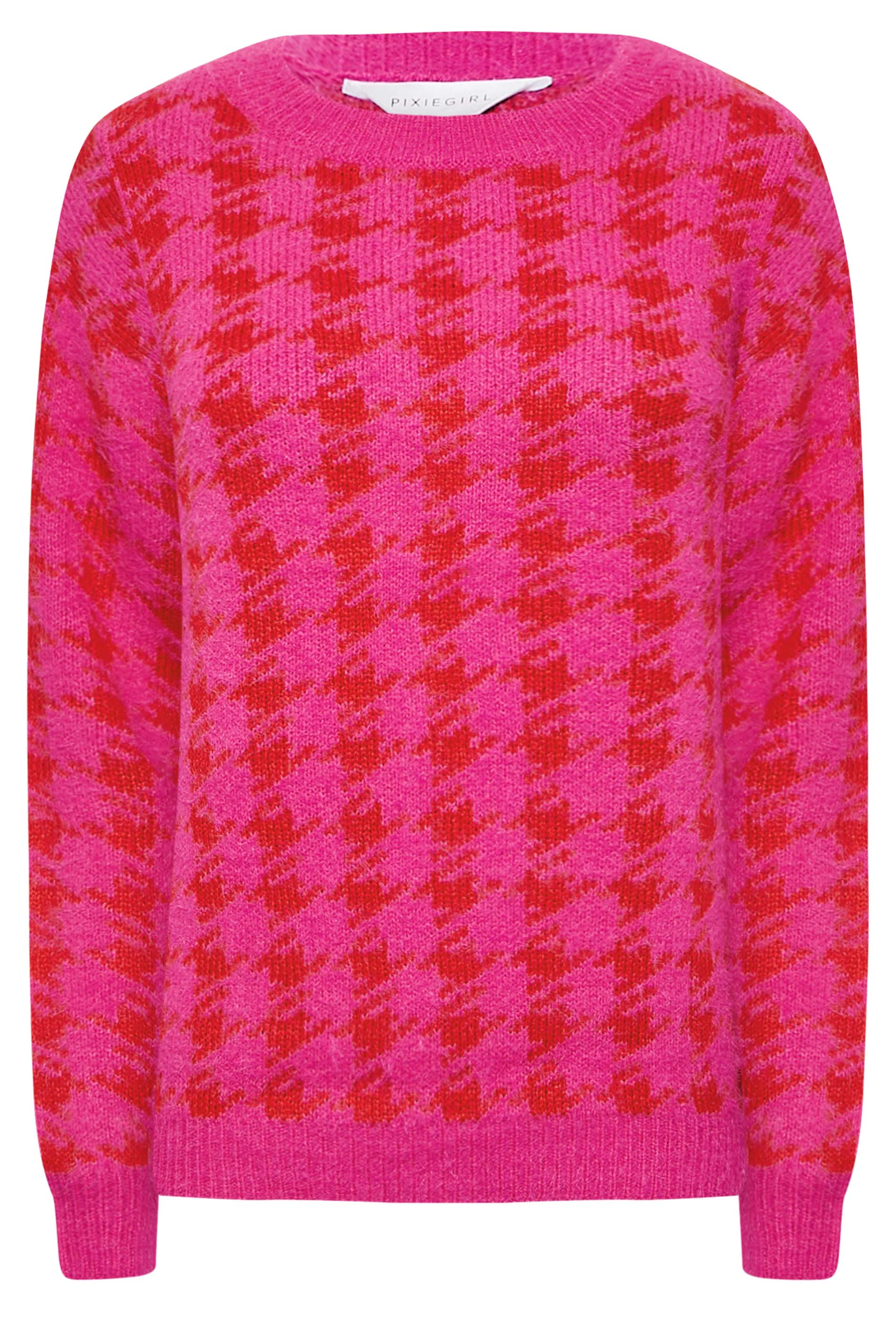 Petite Pink Dogtooth Check Jumper PixieGirl petite-pink-dogtooth-check-jumper-pixiegirl