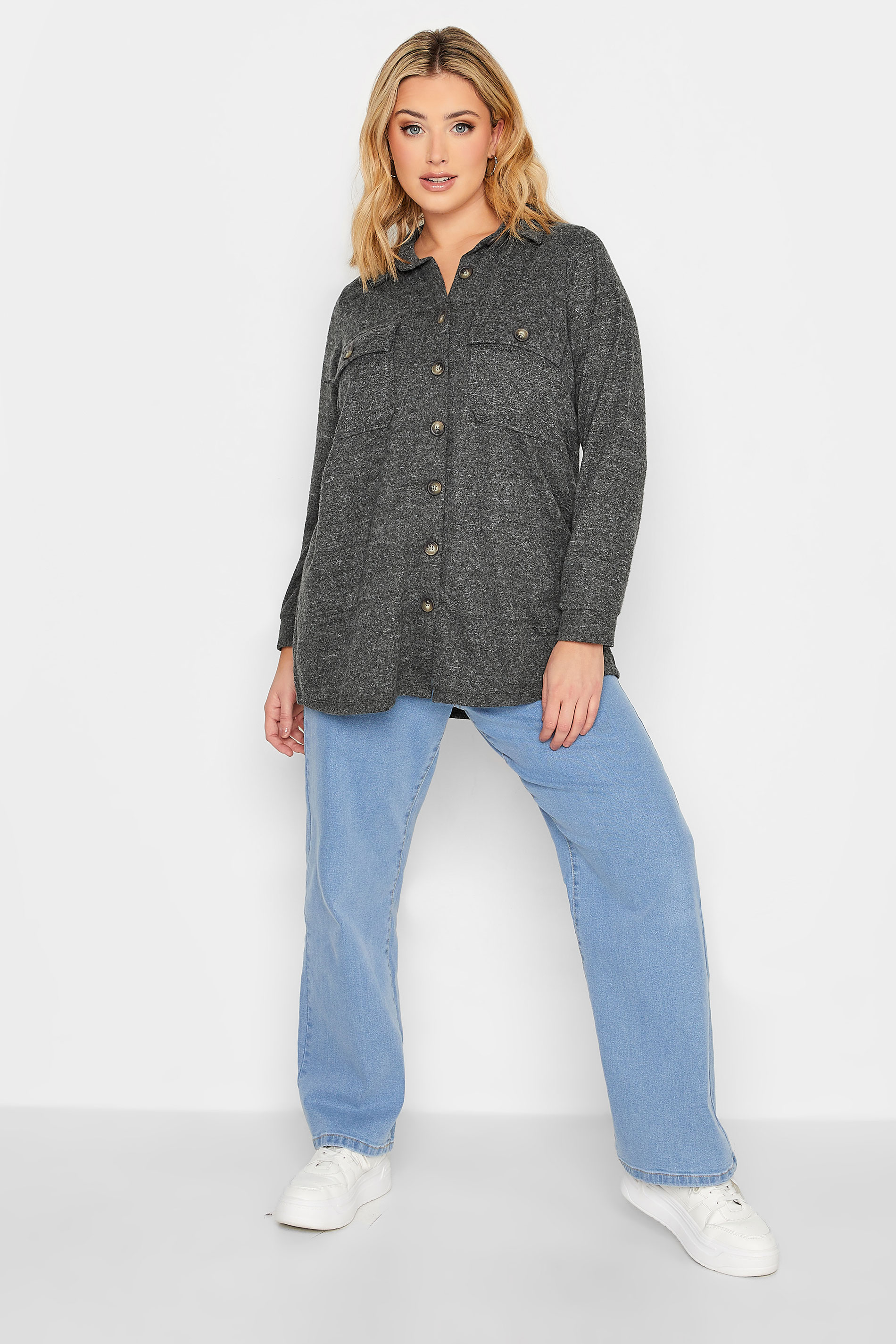 Plus Size Grey Marl Button Through Shirt | Yours Clothing 2
