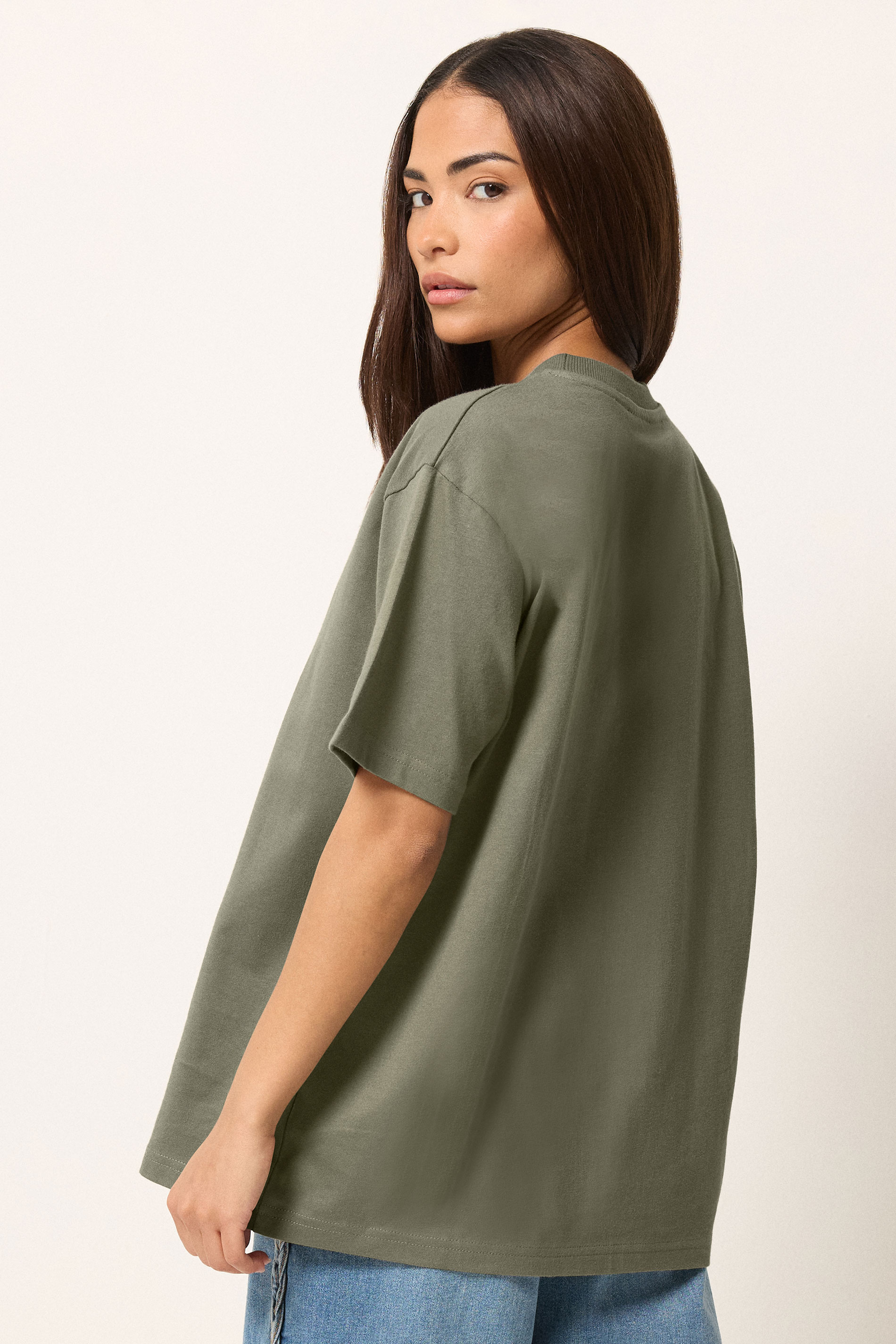 PixieGirl Petite Women's Sage Green Lemon Graphic Cotton Oversized T-Shirt | PixieGirl 2