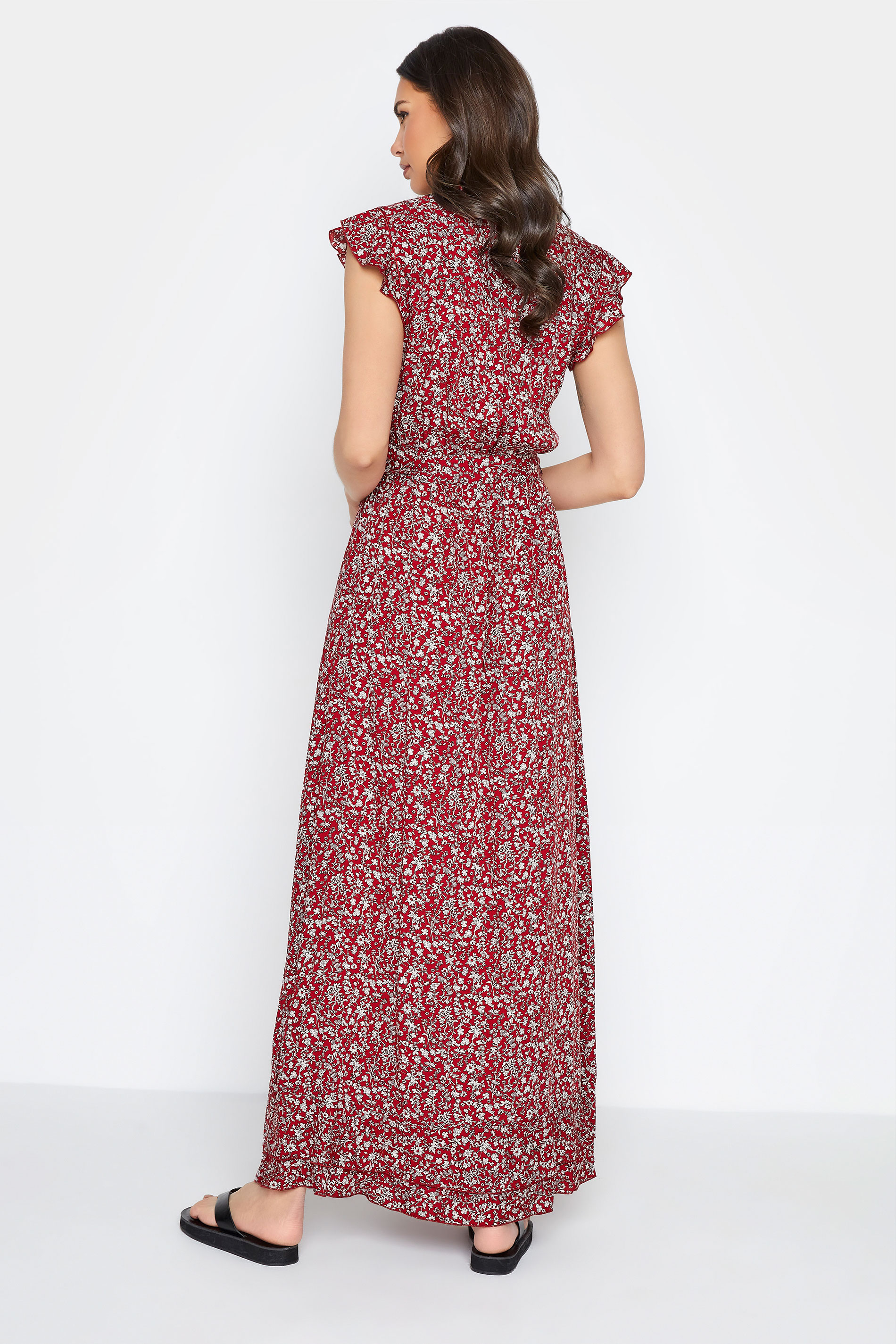 LTS Tall Women's Red Floral Frill Maxi Dress | Long Tall Sally 3
