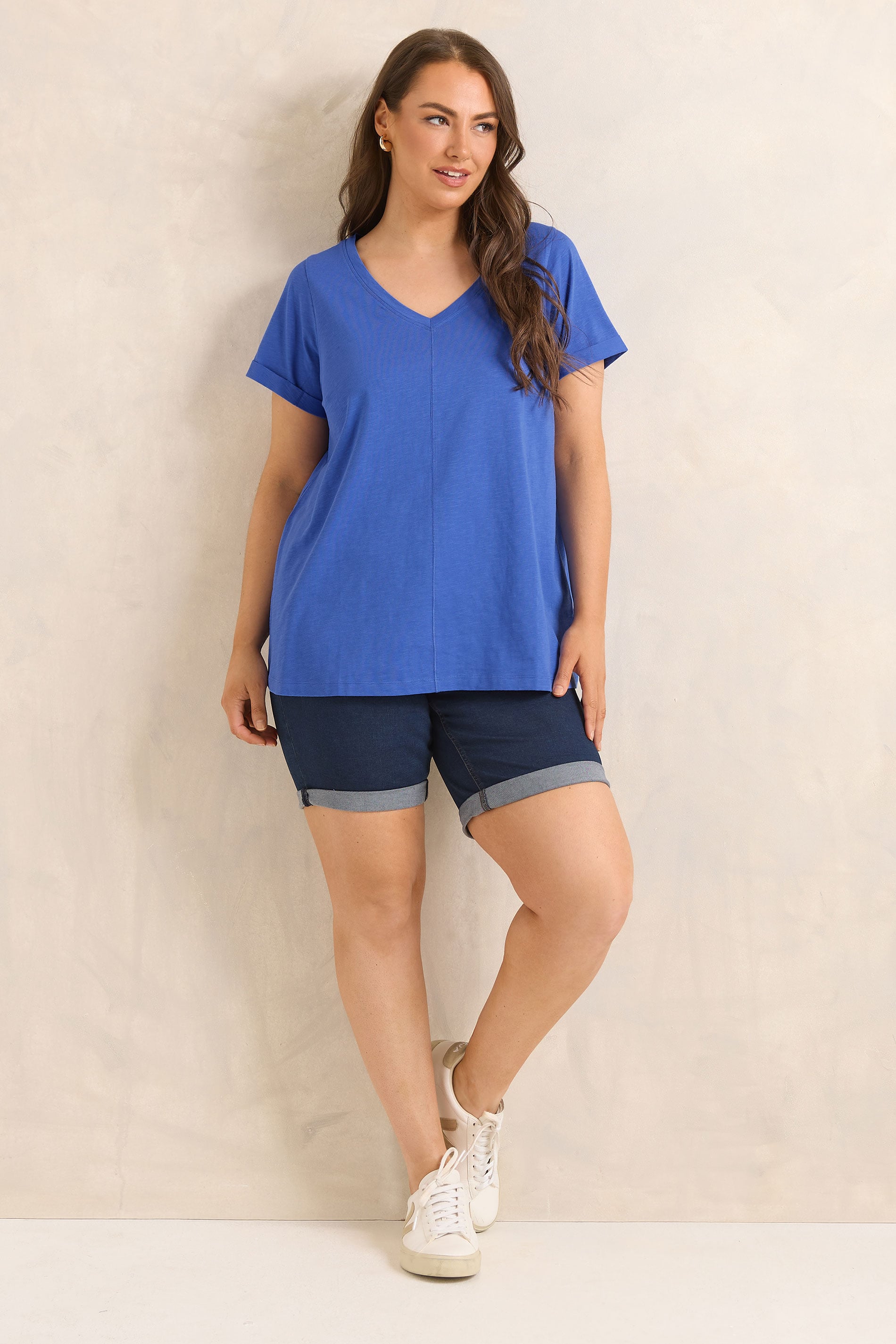 EVANS Plus Size Cobalt Blue Cotton T-Shirt | Evans 1