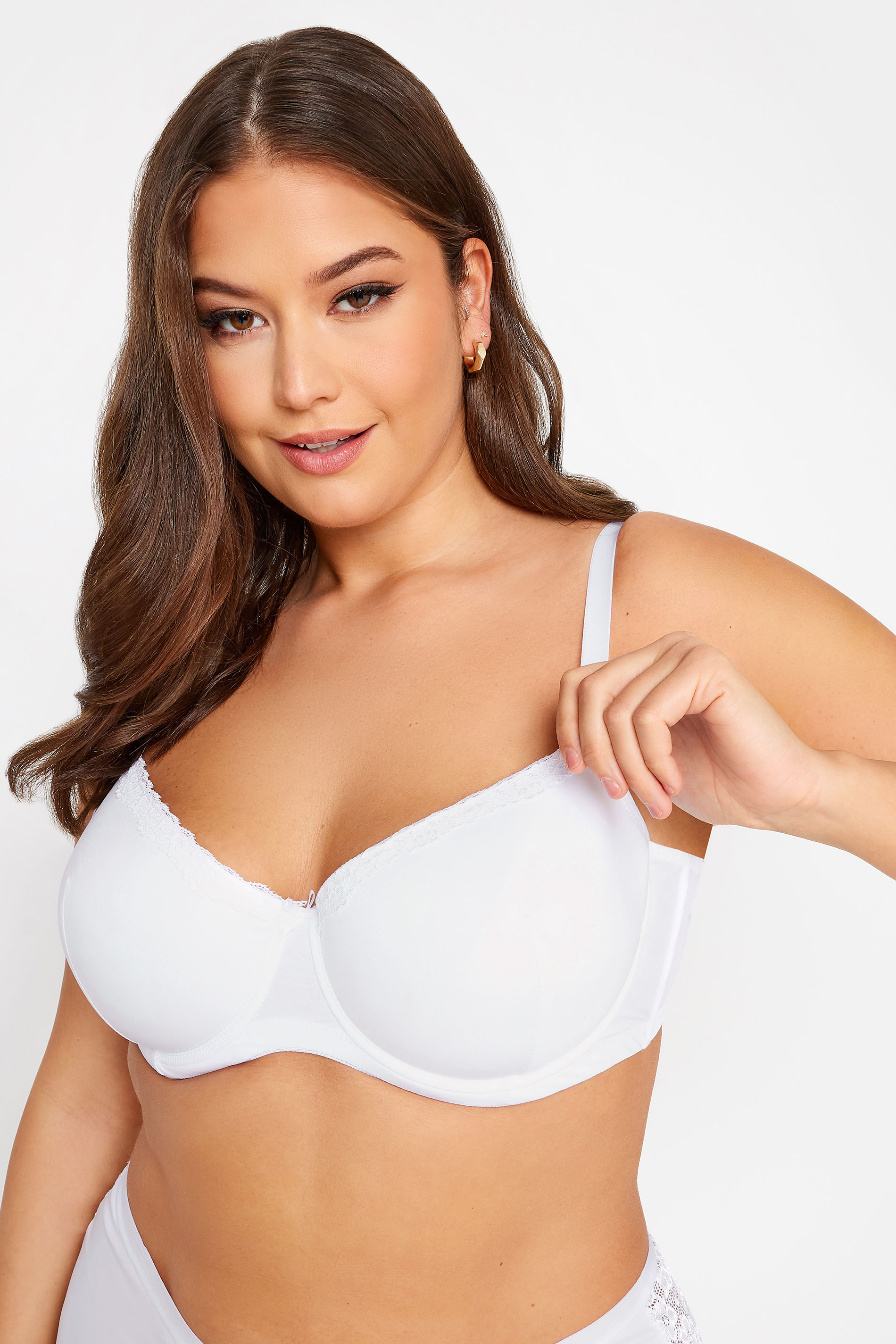 46J - Yours Clothing » White Non-wired Cotton Bra With Lace Trim (19522)