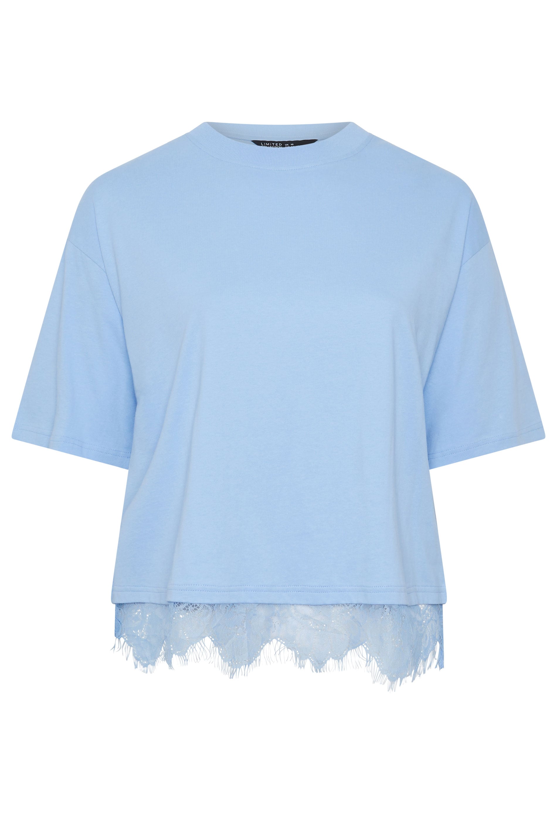 LIMITED COLLECTION Plus Size Light Blue Lace Hem T-Shirt | Yours Clothing 1
