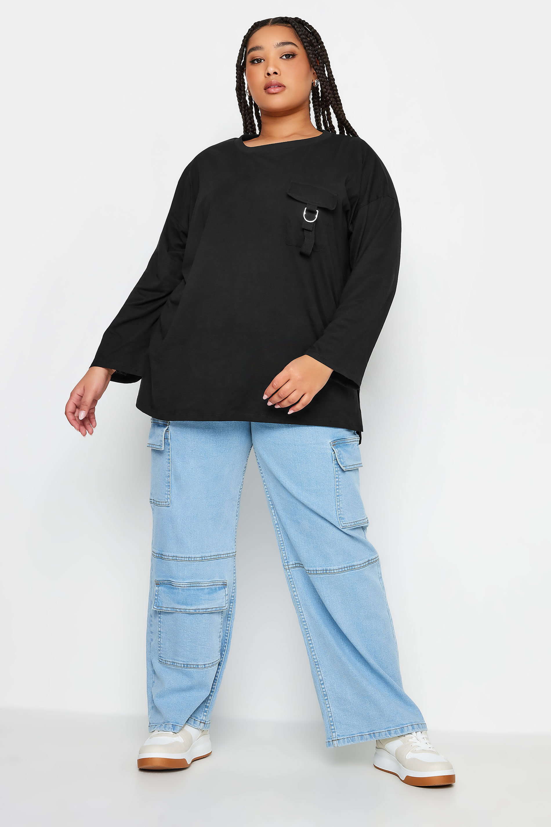 LIMITED COLLECTION Plus Size Black Utility Pocket Long Sleeve T-Shirt | Yours Clothing 2