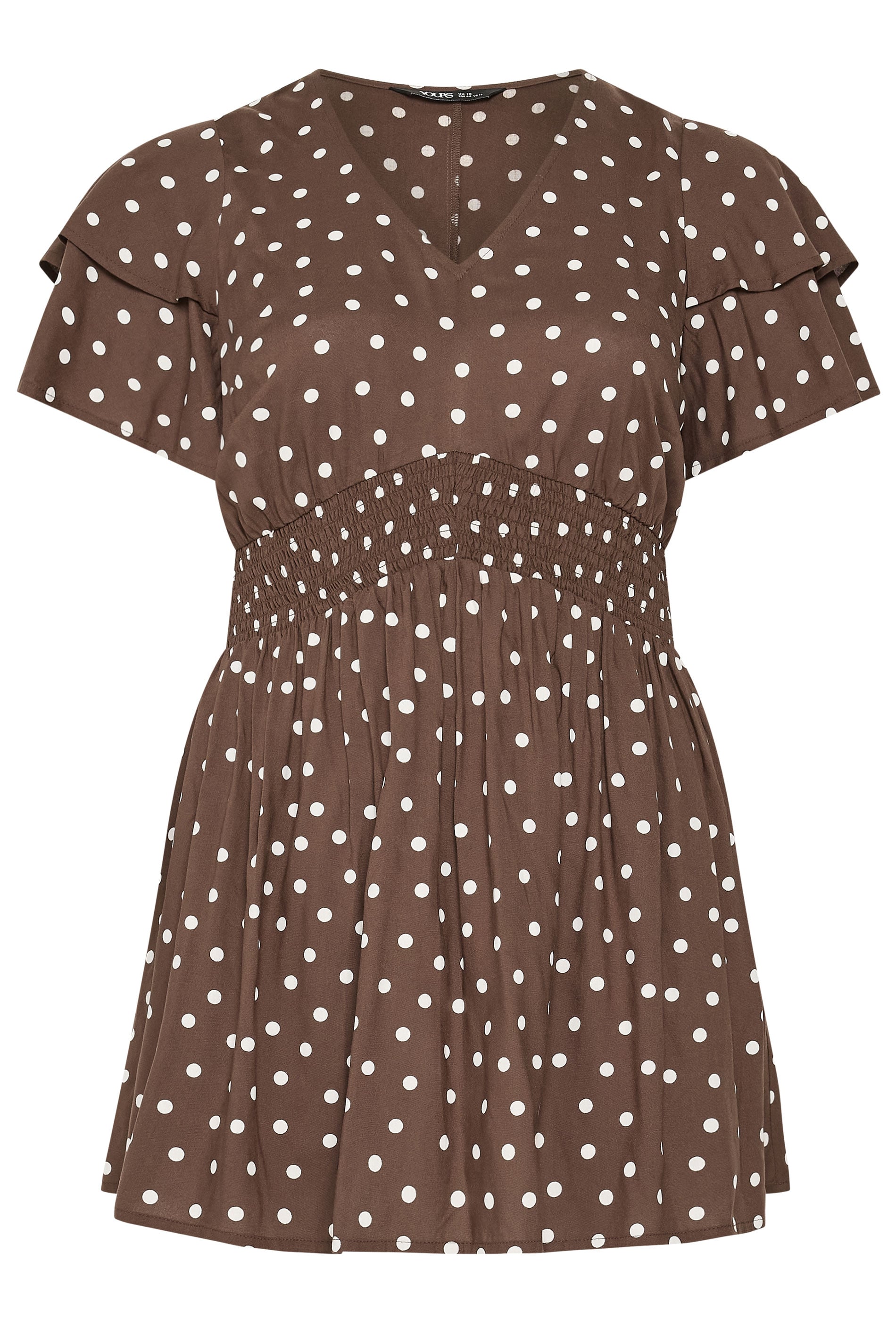 YOURS Plus Size Chocolate Brown Polka Dot Flutter Sleeve Top | Yours Clothing 5